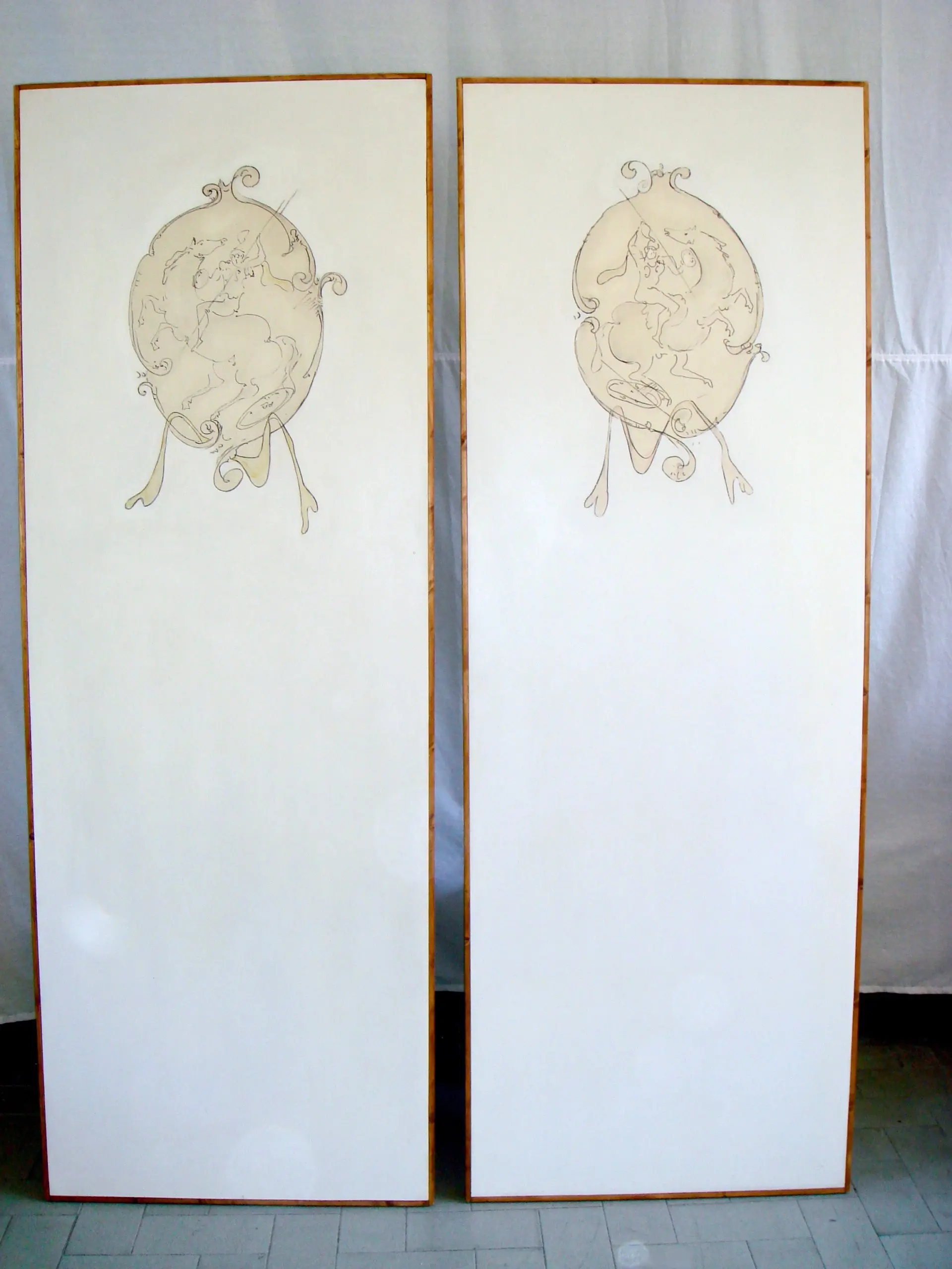 Important and Rare Pair of Lucio Fontana Painted Panels "Battle",1952-3 — image 2