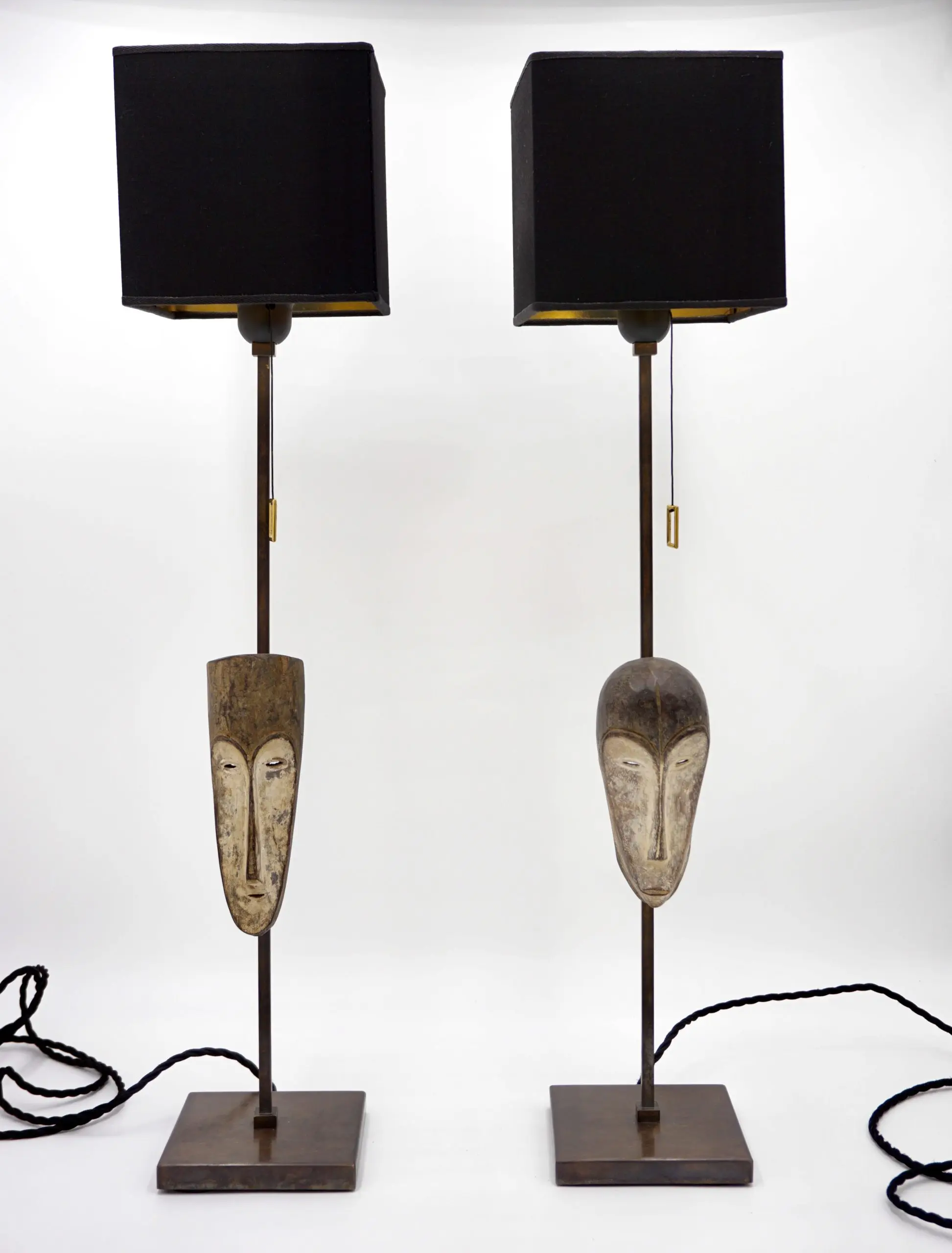 "Masterpieces of Light" pair of cubist table lamps with Fang Ngil masks, 1910 — image 3