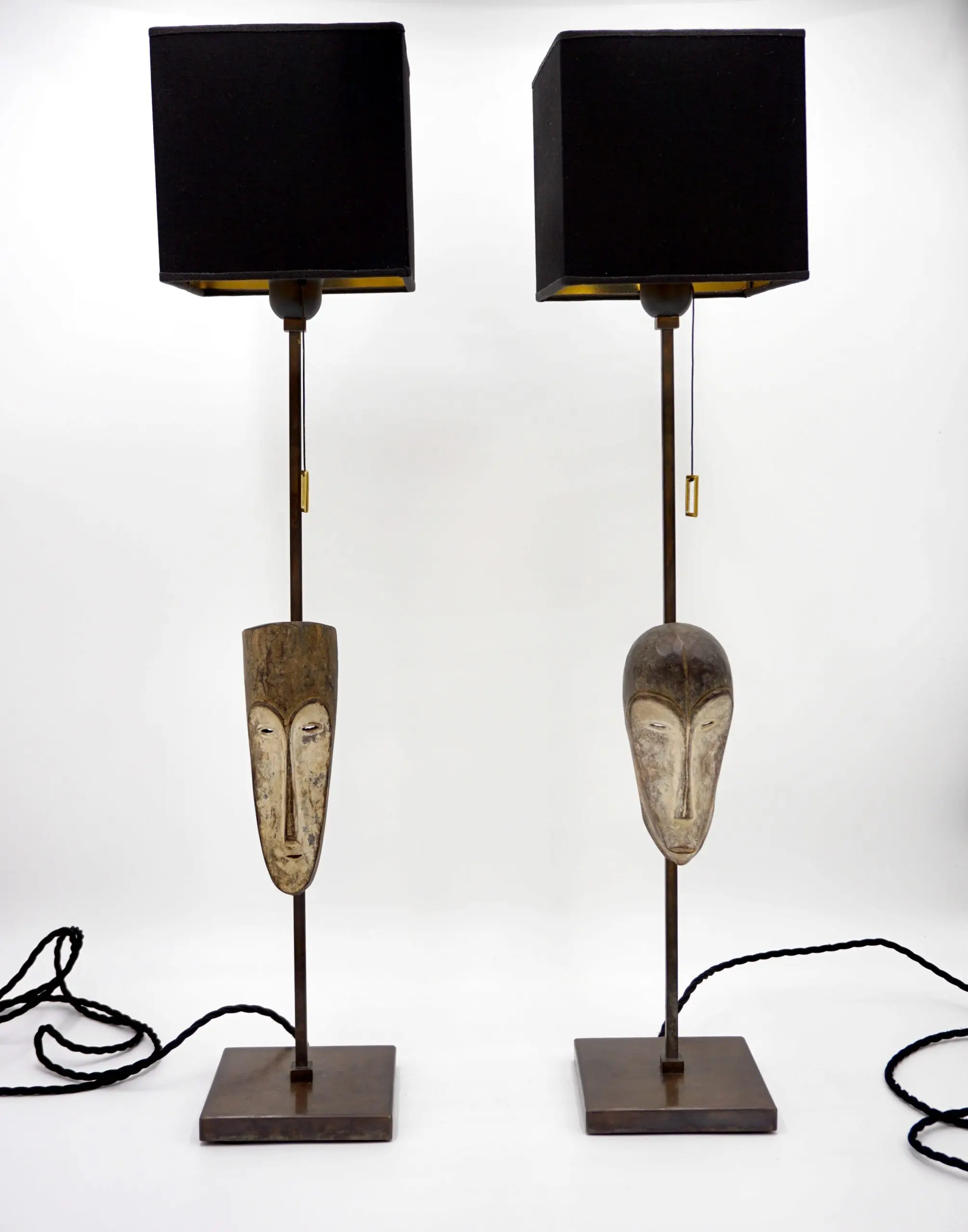 "Masterpieces of Light" pair of cubist table lamps with Fang Ngil masks, 1910 — image 2