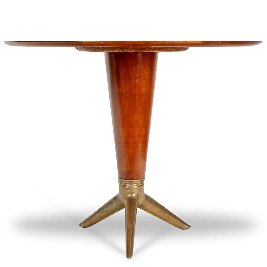 rare maple and brass round center table by I.S.A. Bergamo 1950 — image 2