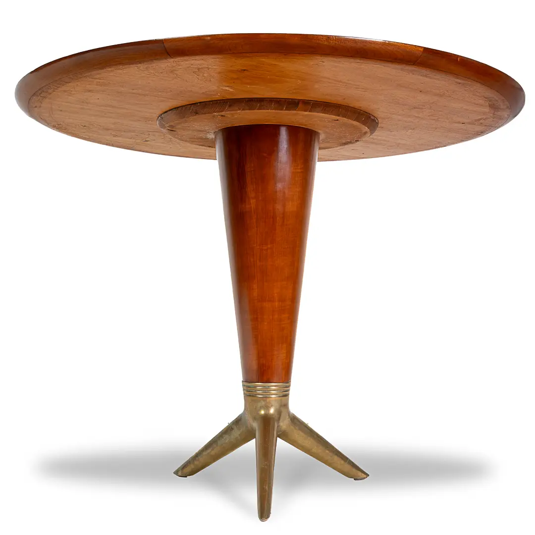 rare maple and brass round center table by I.S.A. Bergamo 1950 — image 3