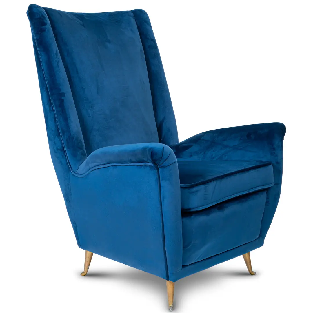 pair of blu velvet Gio Ponti bergere wingback armchairs by ISA, 1950 — photo 4