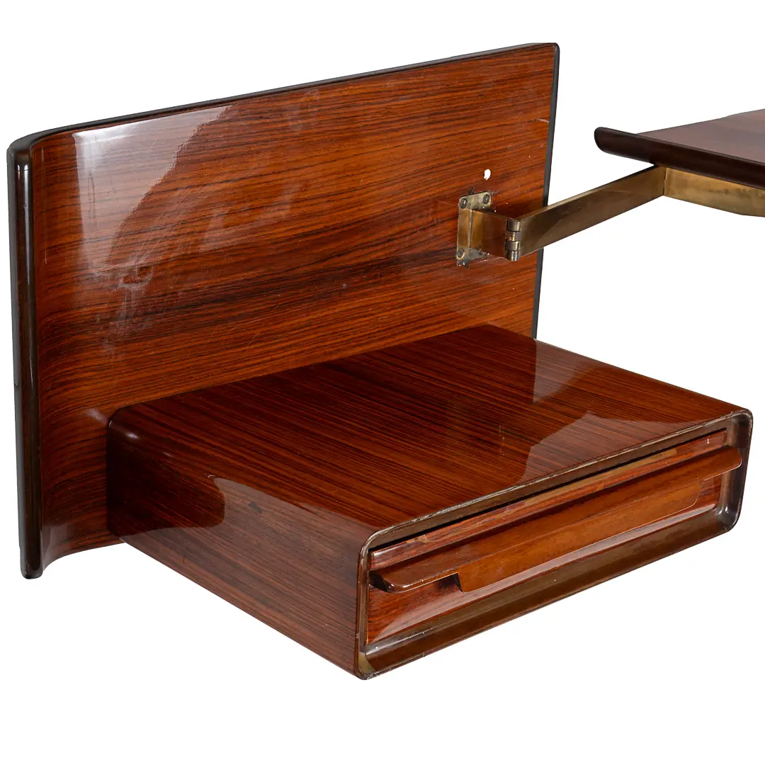 pair of unique rosewood hanging Cavatorta bedside tables, adjustable shelfs 1950 — photo 5