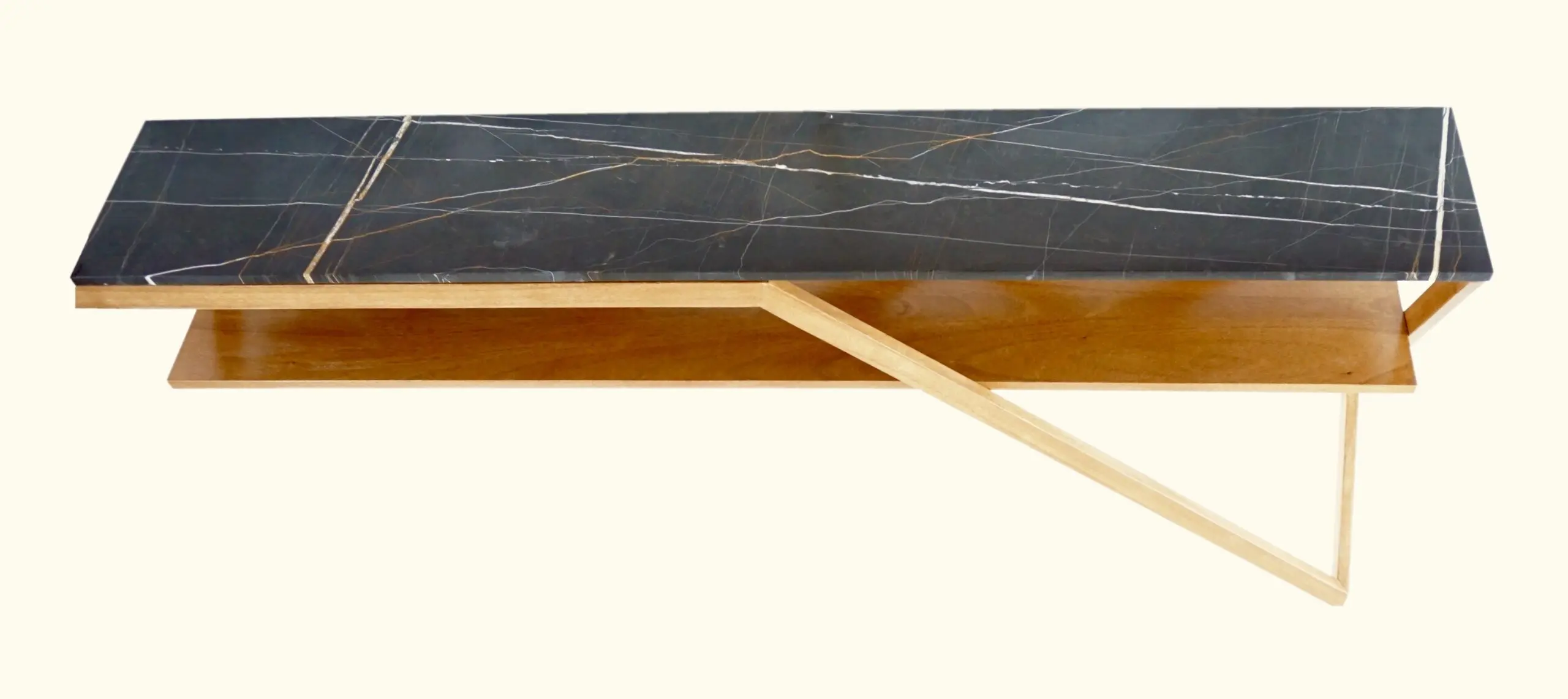 Lorenzo Ciompi "DAFNE" console wall mounted noir doree marble,teak contemporary — photo 17