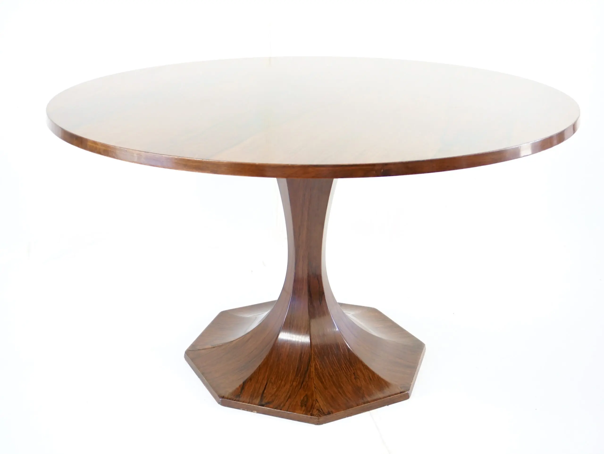 stunning  Carlo De Carli large wood veneer round pedestal dining table, 1960 — image 3