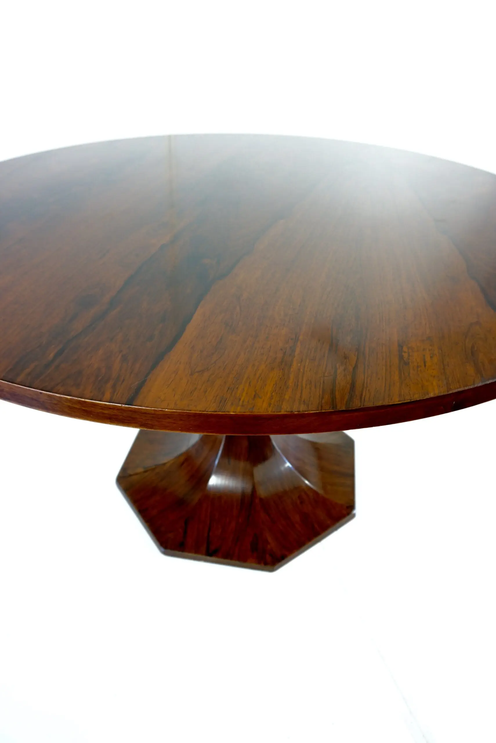 stunning  Carlo De Carli large wood veneer round pedestal dining table, 1960 — photo 8