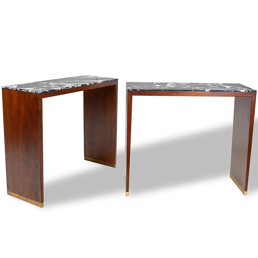 pair of C&U Lorenzo Ciompi wood, brass and marble console tables,Italy 2022 — image 2
