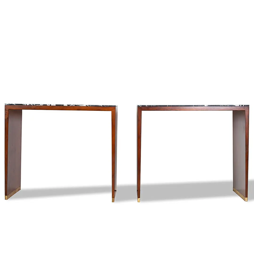 pair of C&U Lorenzo Ciompi wood, brass and marble console tables,Italy 2022 — image 3