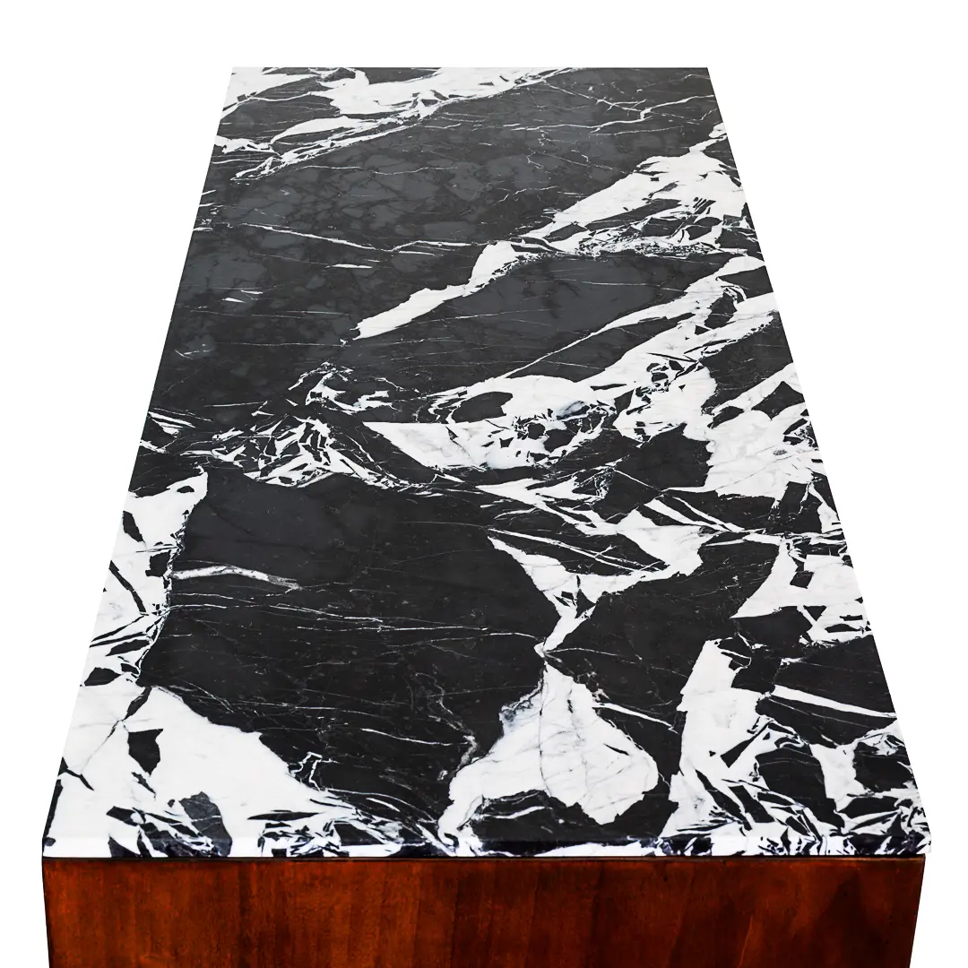 pair of C&U Lorenzo Ciompi wood, brass and marble console tables,Italy 2022 — photo 10