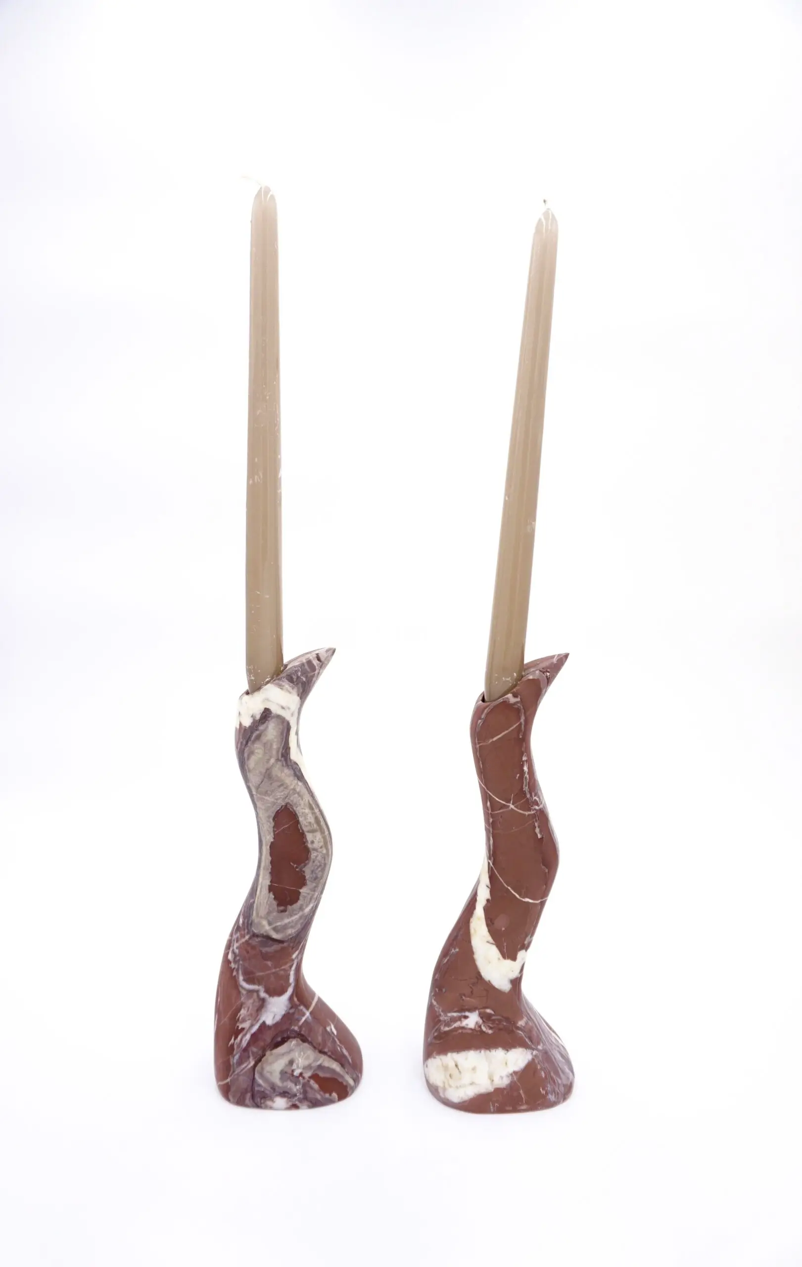 Pair of Coral Red Snake Sculptural Marble Candlesticks, by Lorenzo Ciompi 2023 — photo 12
