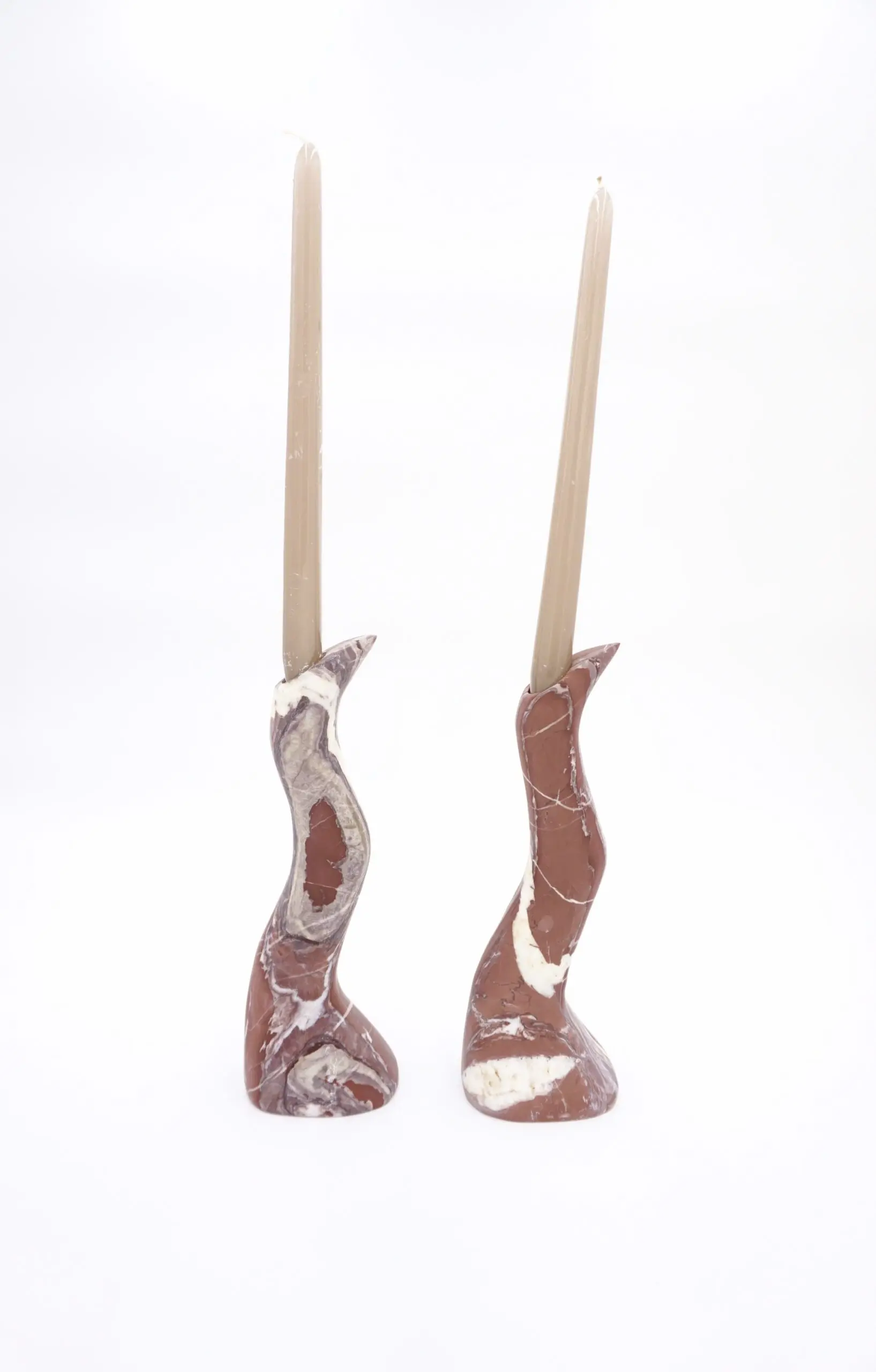 Pair of Coral Red Snake Sculptural Marble Candlesticks, by Lorenzo Ciompi 2023 — photo 11