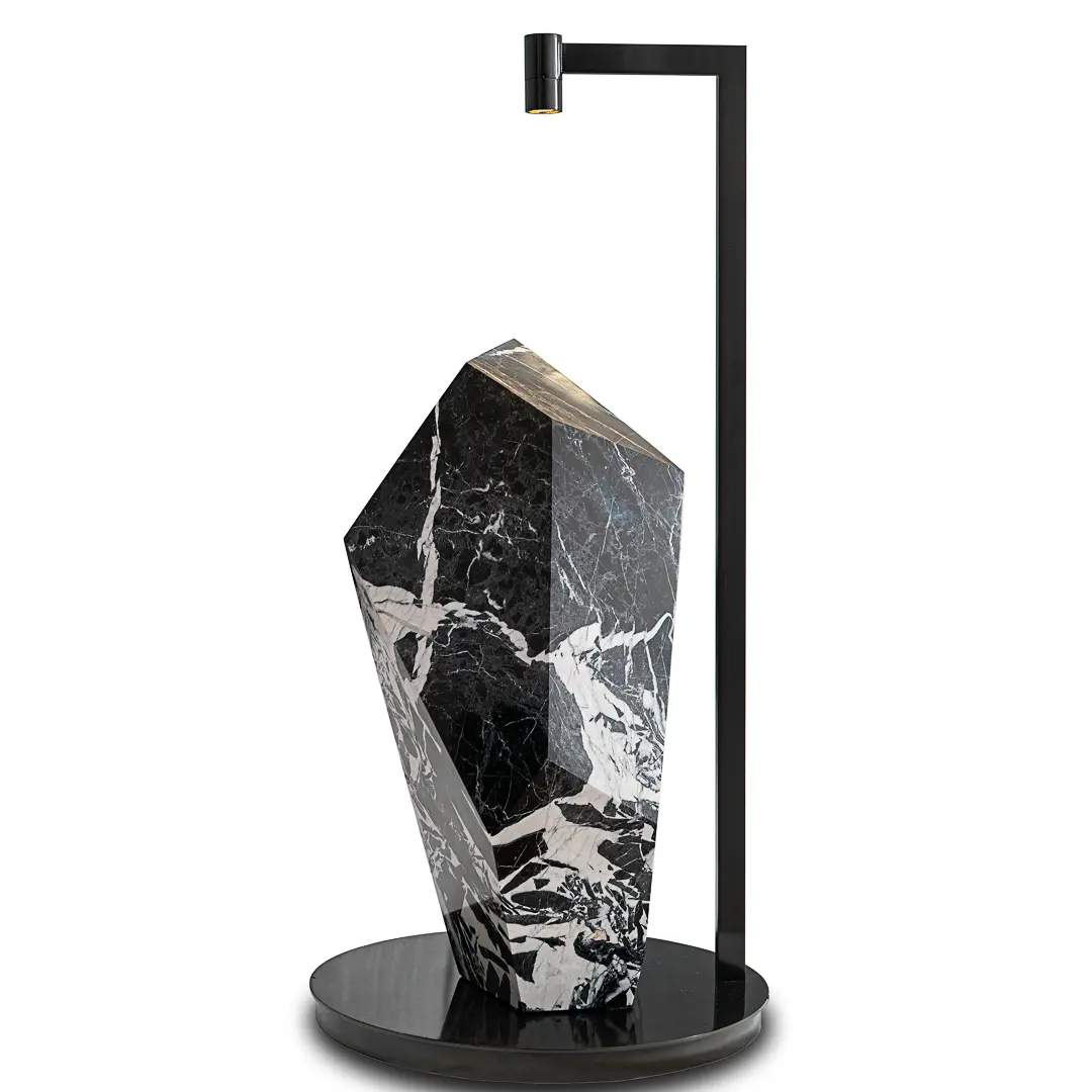 Lorenzo Ciompi "Black Polyhedrum" Marble and Bronze Sculptural Table Lamp, 2023 — image 2