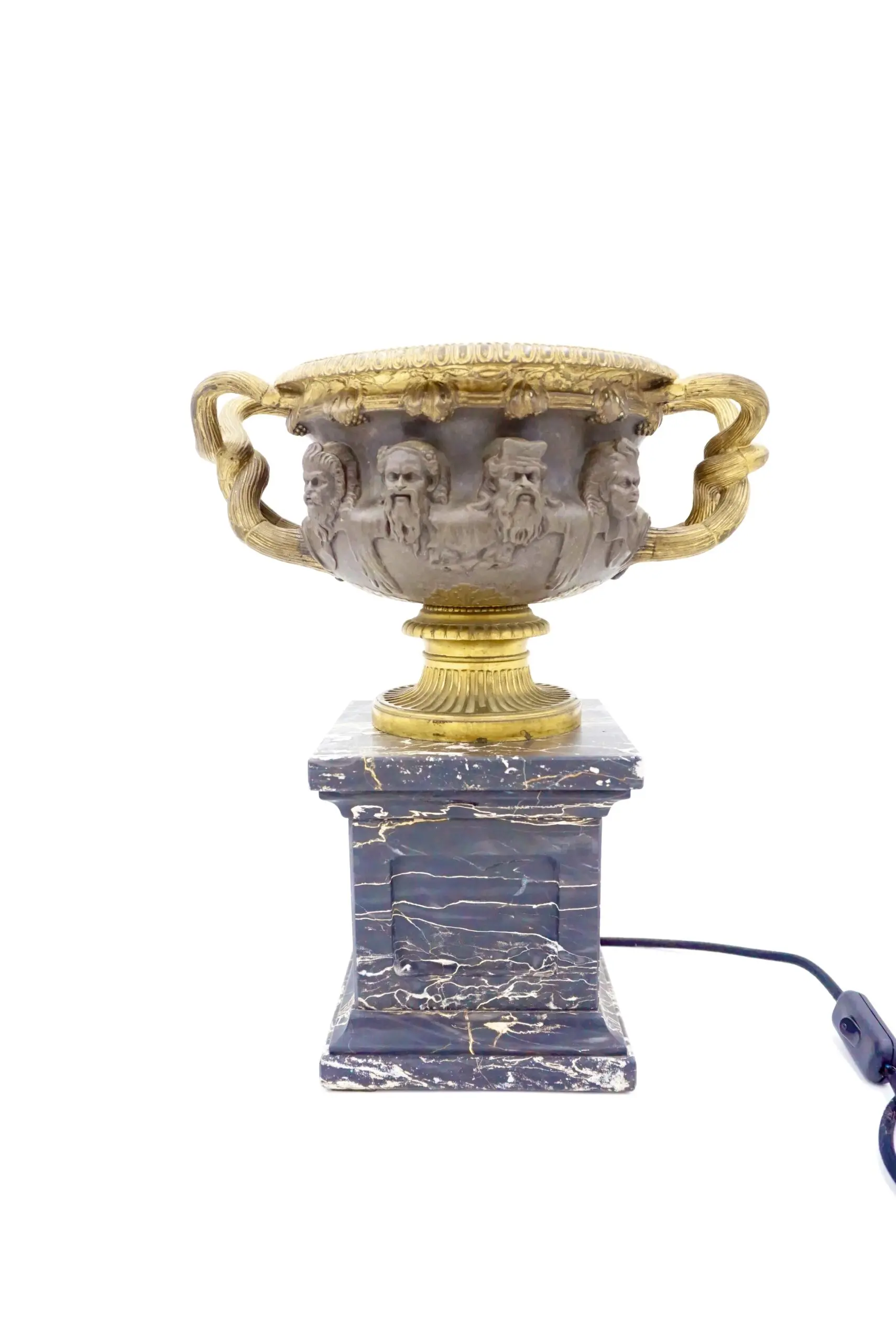 bronze and gilt Warwick vase lamp on portoro marble basis, by Barbadienne 1860 — image 2