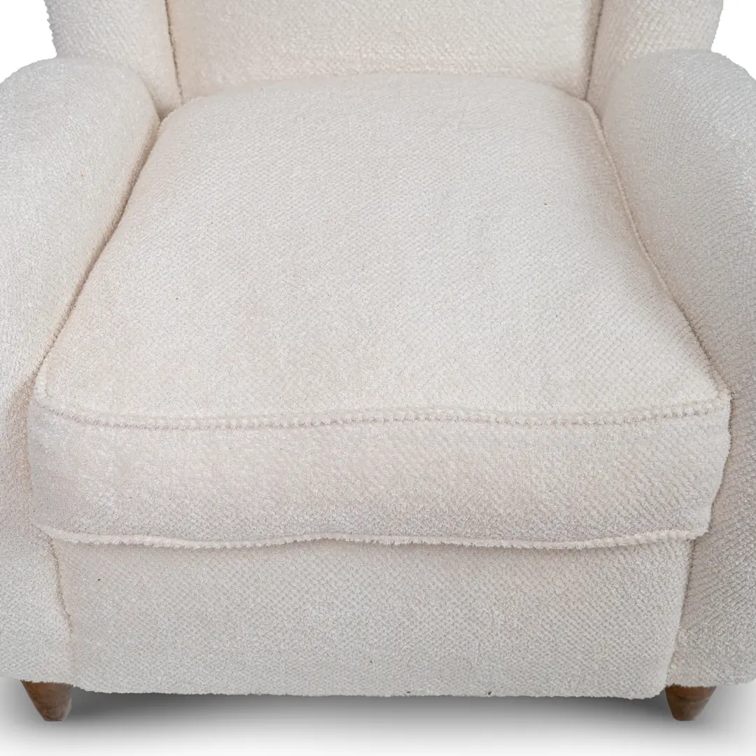pair of Paolo Buffa white  bouclette high wingback  Bergere armchairs, 1950 — photo 13