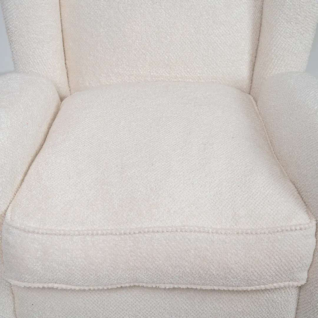 pair of Paolo Buffa white  bouclette high wingback  Bergere armchairs, 1950 — photo 15