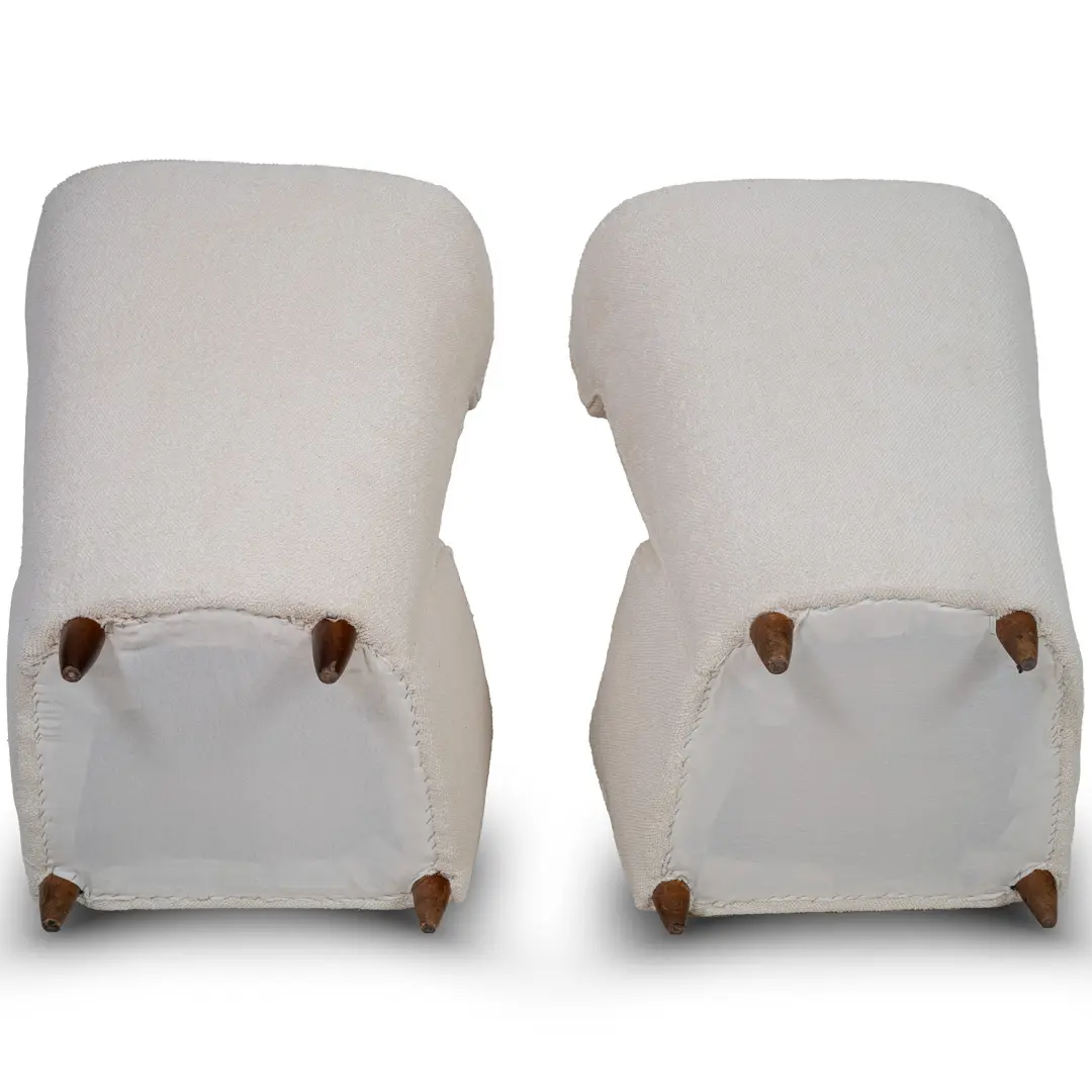 pair of Paolo Buffa white  bouclette high wingback  Bergere armchairs, 1950 — photo 18