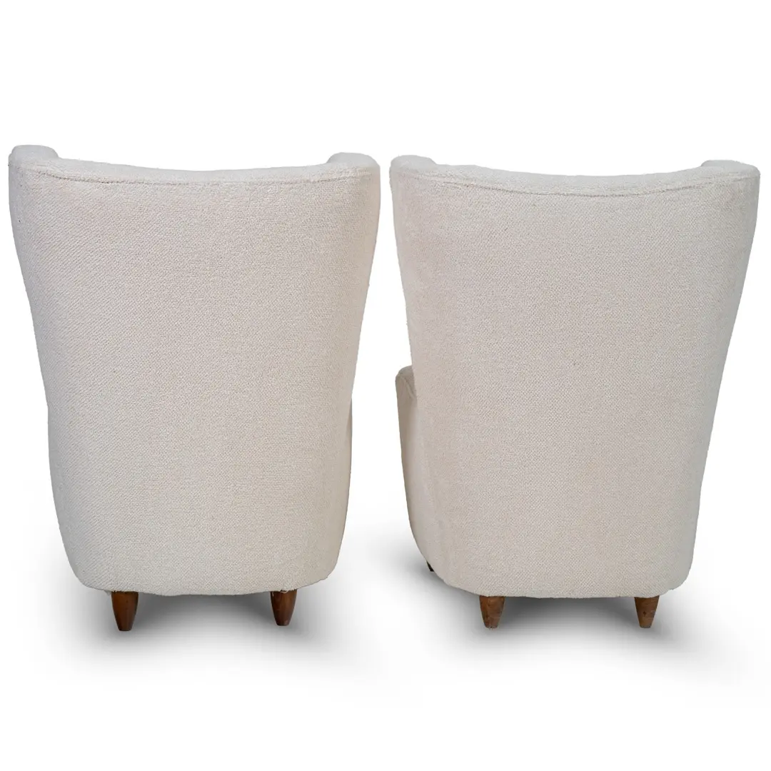 pair of Paolo Buffa white  bouclette high wingback  Bergere armchairs, 1950 — photo 19
