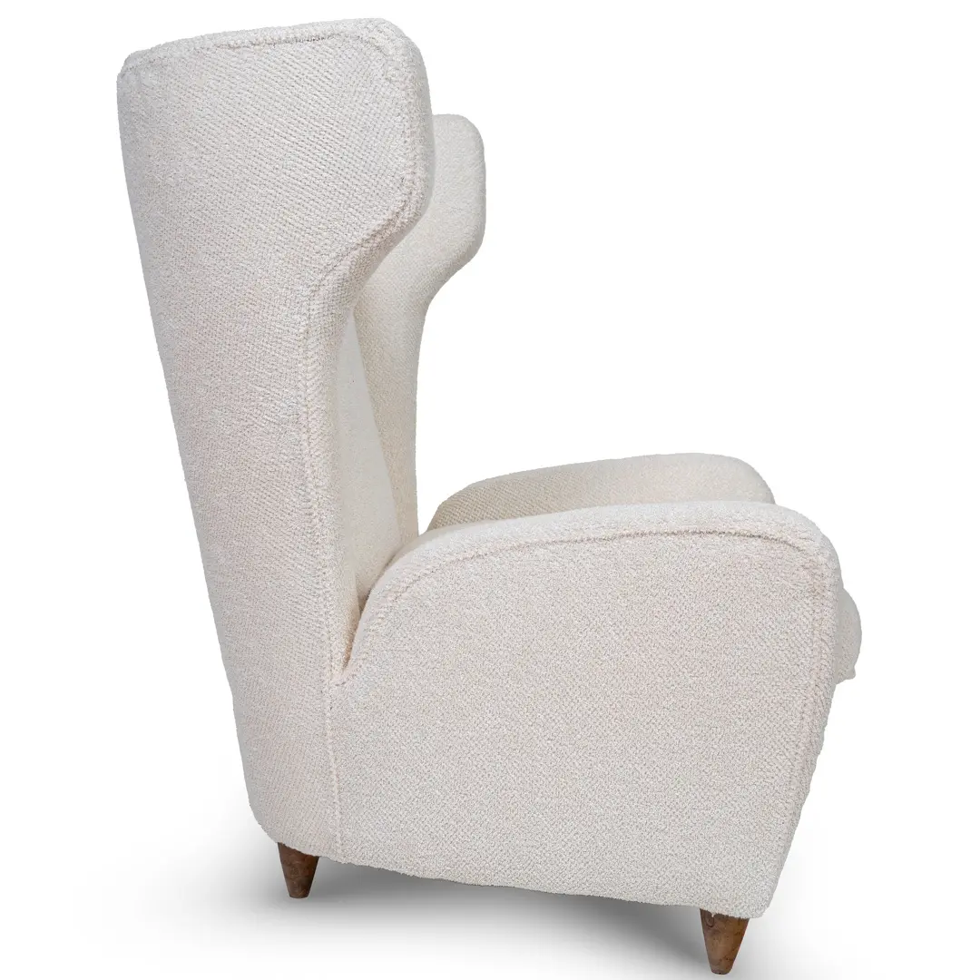 pair of Paolo Buffa white  bouclette high wingback  Bergere armchairs, 1950 — photo 6