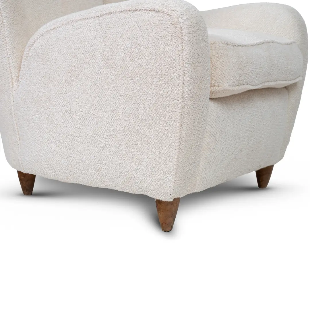 pair of Paolo Buffa white  bouclette high wingback  Bergere armchairs, 1950 — photo 11