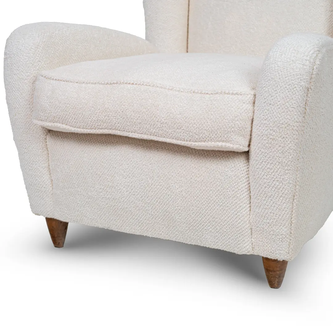 pair of Paolo Buffa white  bouclette high wingback  Bergere armchairs, 1950 — photo 17