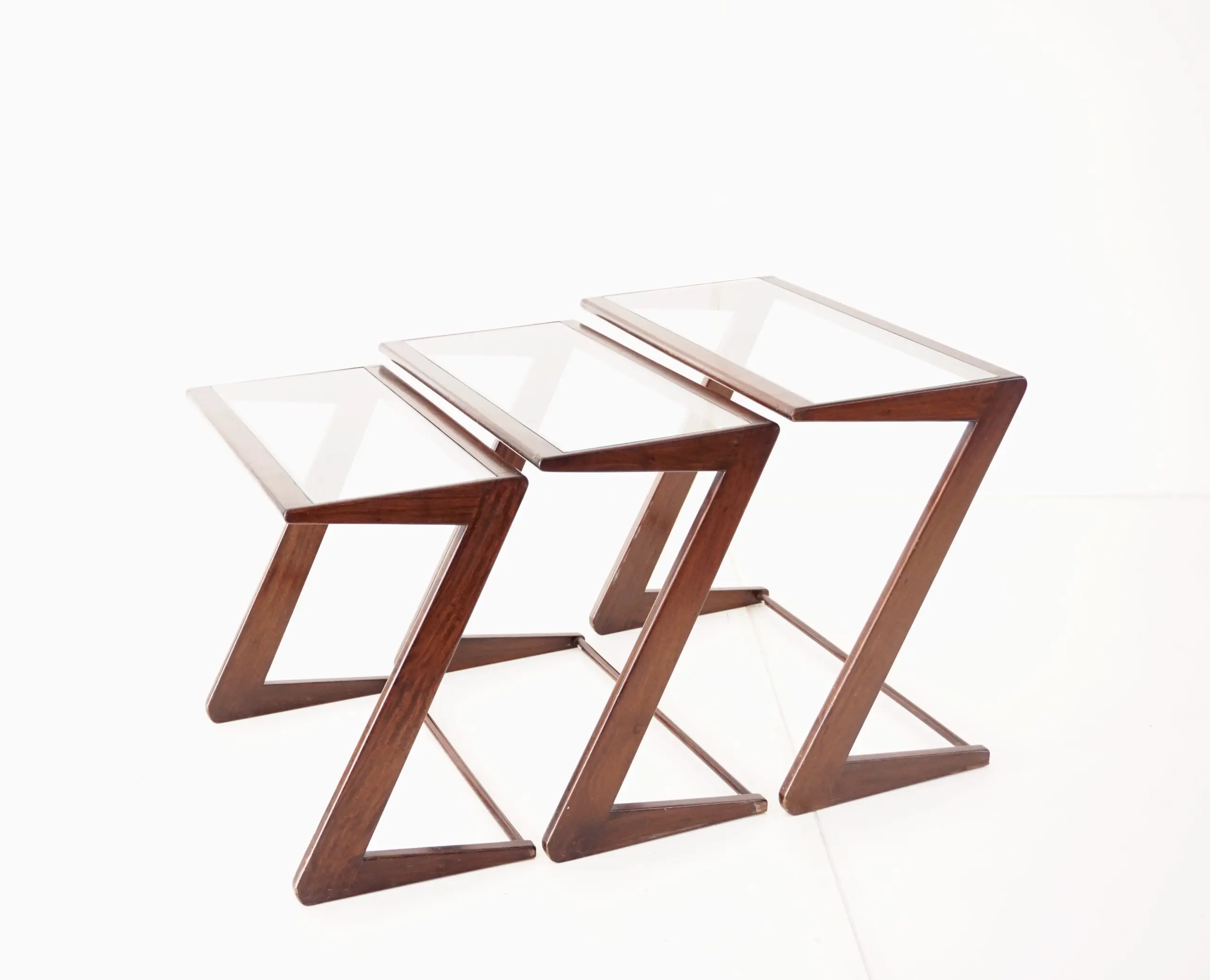 Giuseppe Scapinelli set of three nesting side tables, teak and glass, 1950 — photo 10