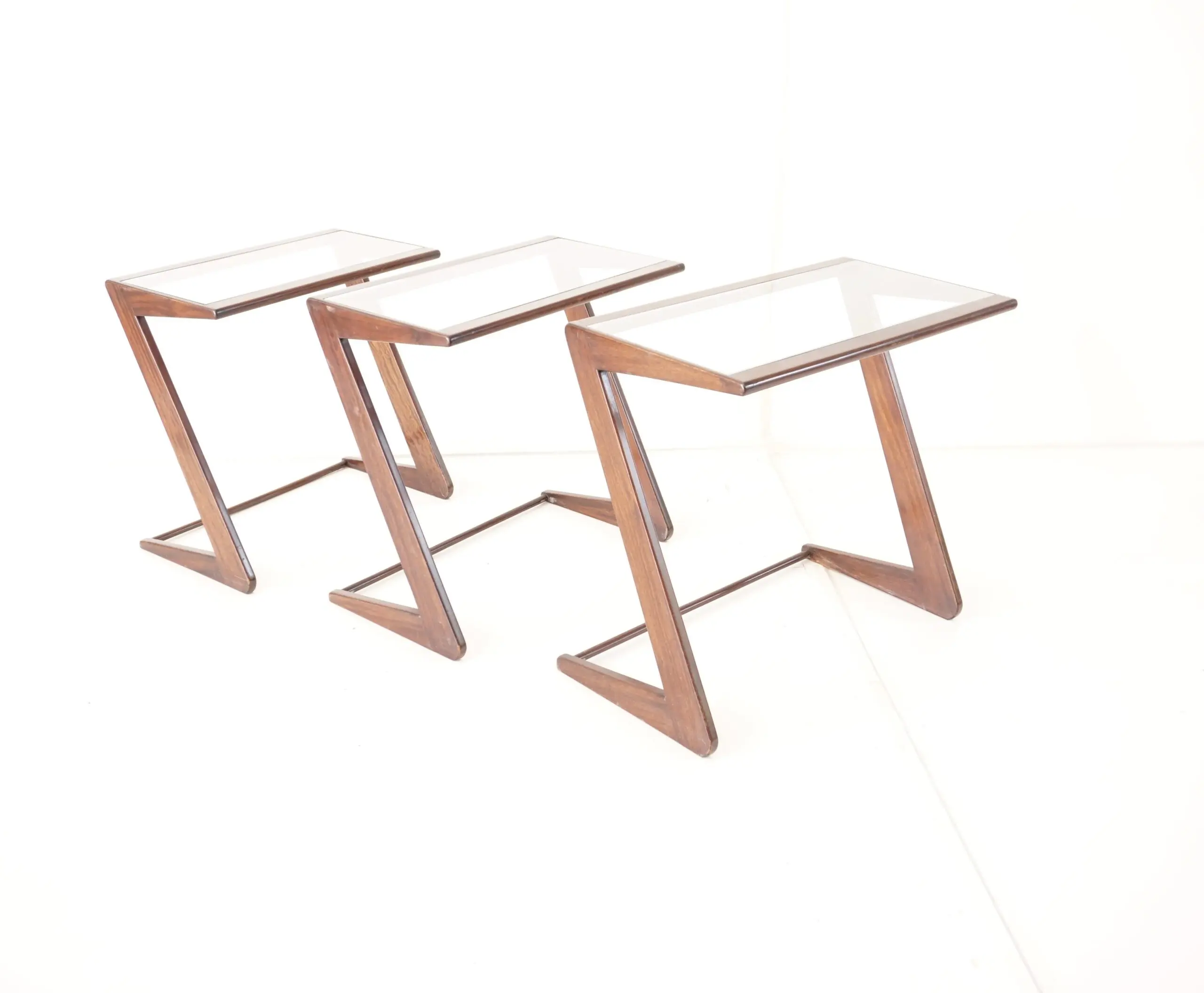 Giuseppe Scapinelli set of three nesting side tables, teak and glass, 1950 — photo 4
