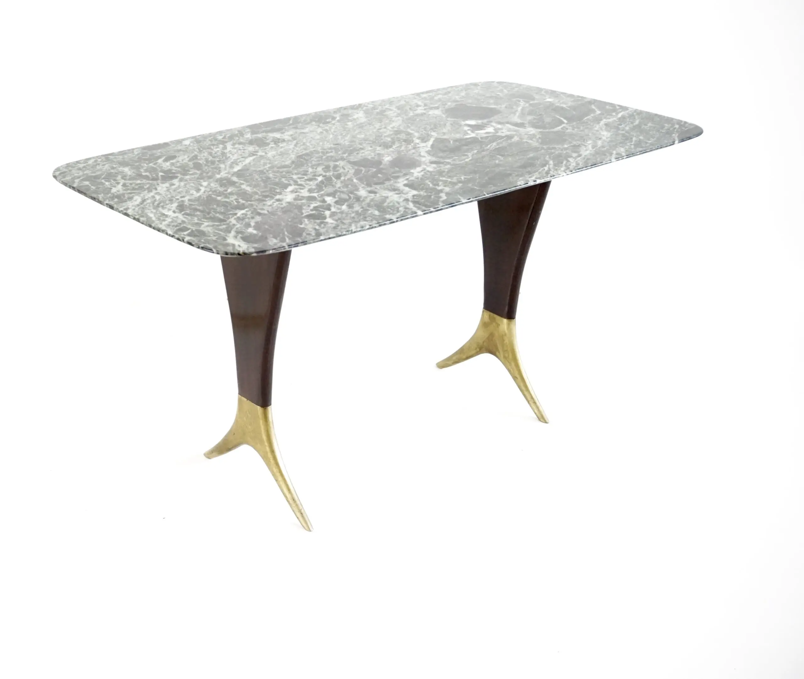 Fine Guglielmo Ulrich coffee table, verde alpi marble top, brass feet,  1940 — Guglielmo Ulrich