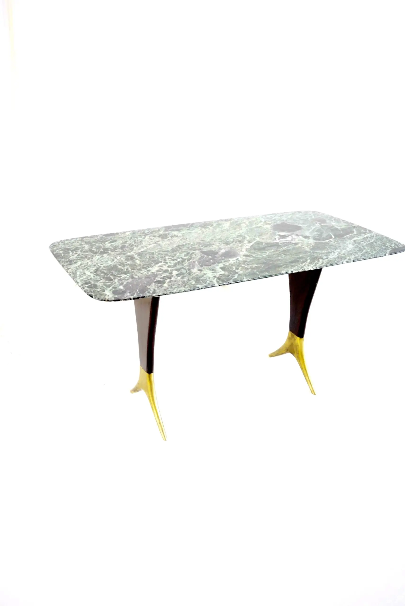 Fine Guglielmo Ulrich coffee table, verde alpi marble top, brass feet,  1940 — image 2