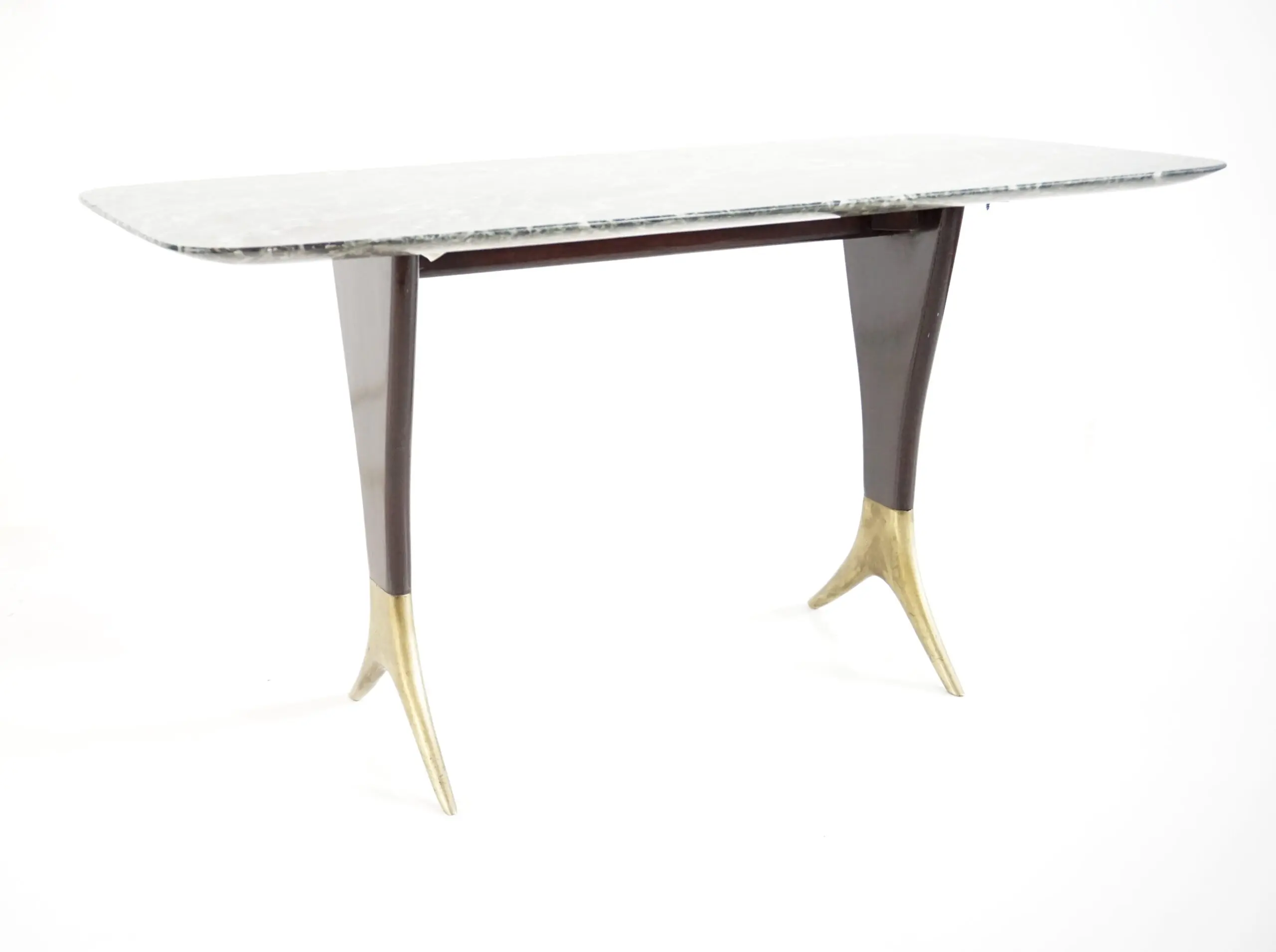 Fine Guglielmo Ulrich coffee table, verde alpi marble top, brass feet,  1940 — photo 5