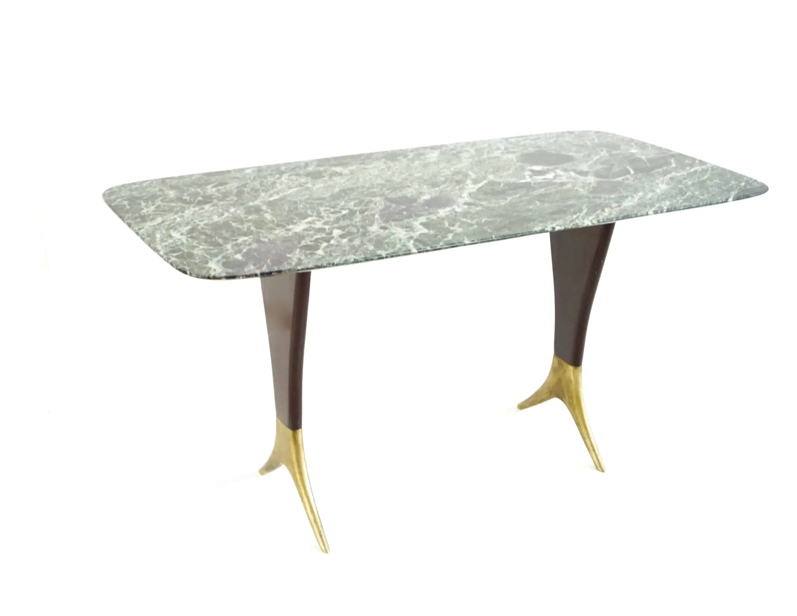 Fine Guglielmo Ulrich coffee table, verde alpi marble top, brass feet,  1940 — image 3