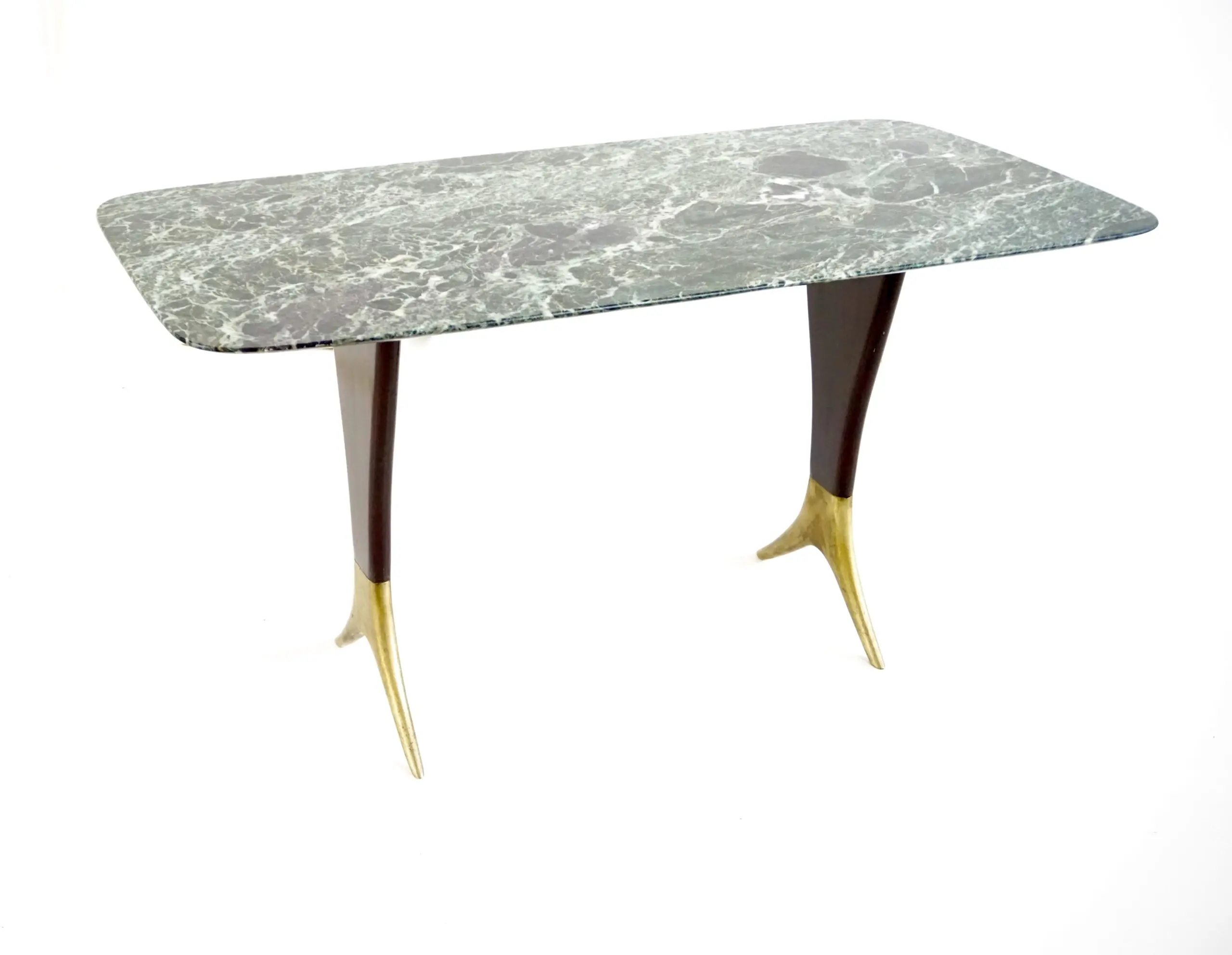 Fine Guglielmo Ulrich coffee table, verde alpi marble top, brass feet,  1940 — photo 4