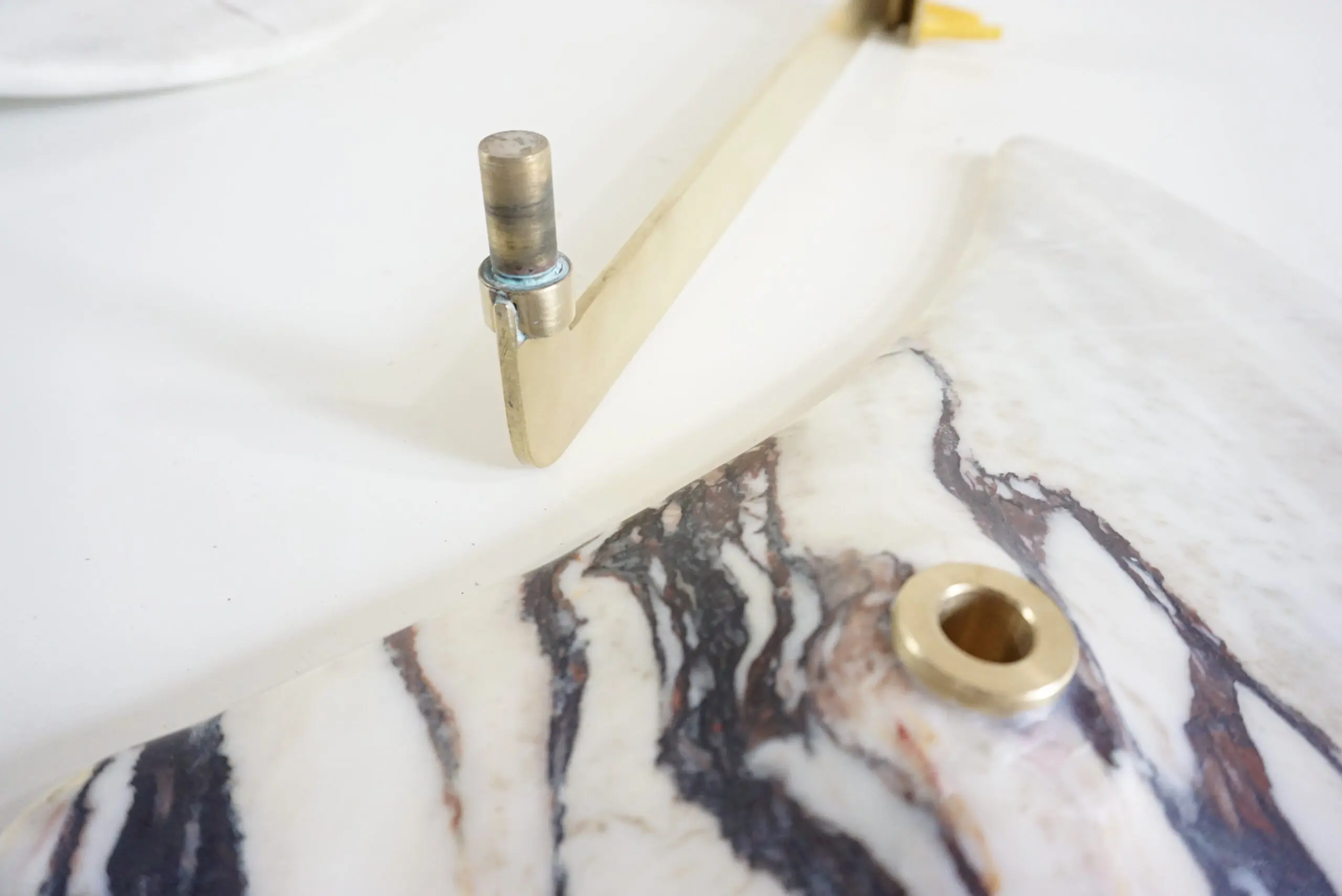 pair of unique breccia and brass hanging bed side tables, adjustable arms, 2024 — photo 15