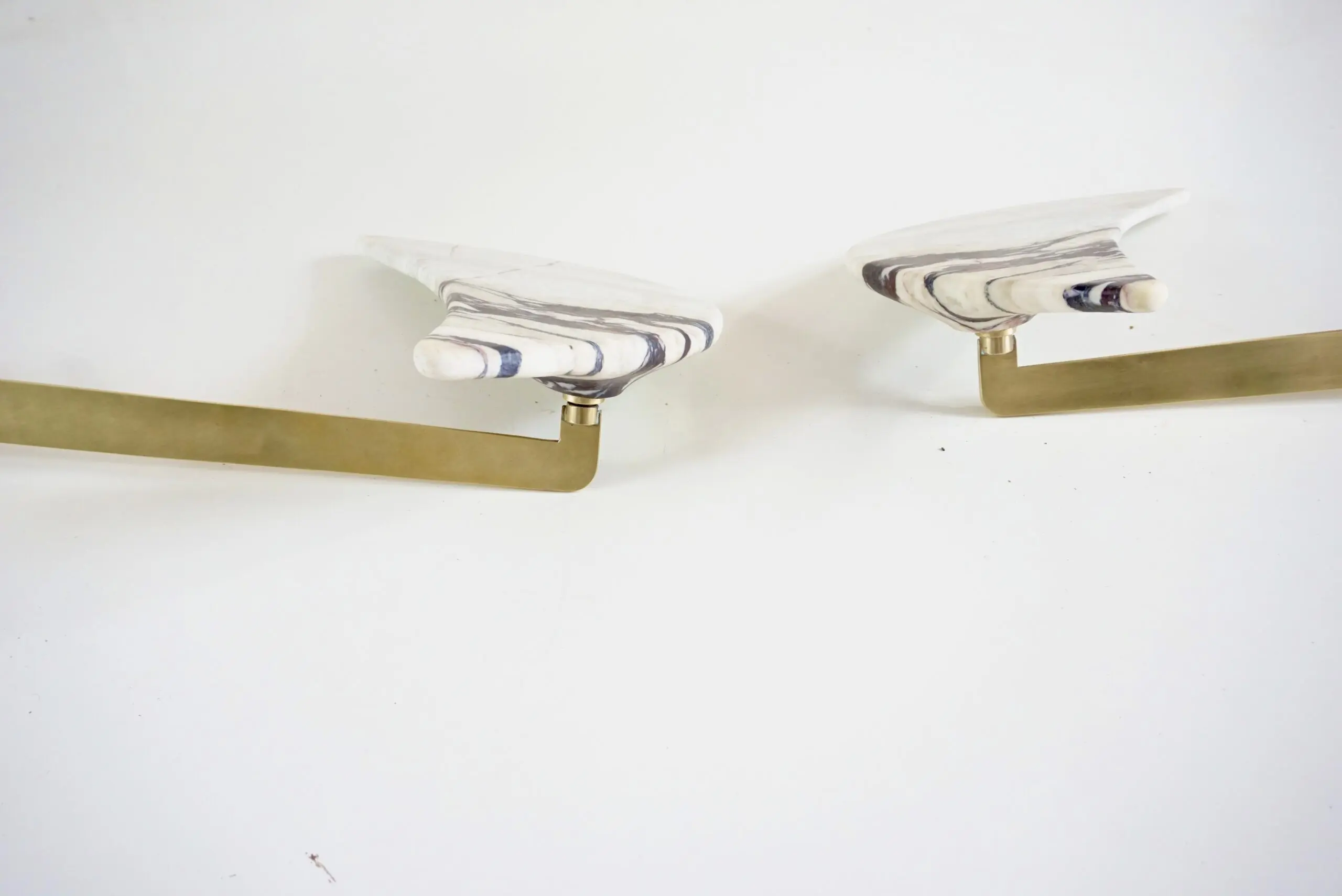 pair of unique breccia and brass hanging bed side tables, adjustable arms, 2024 — photo 4
