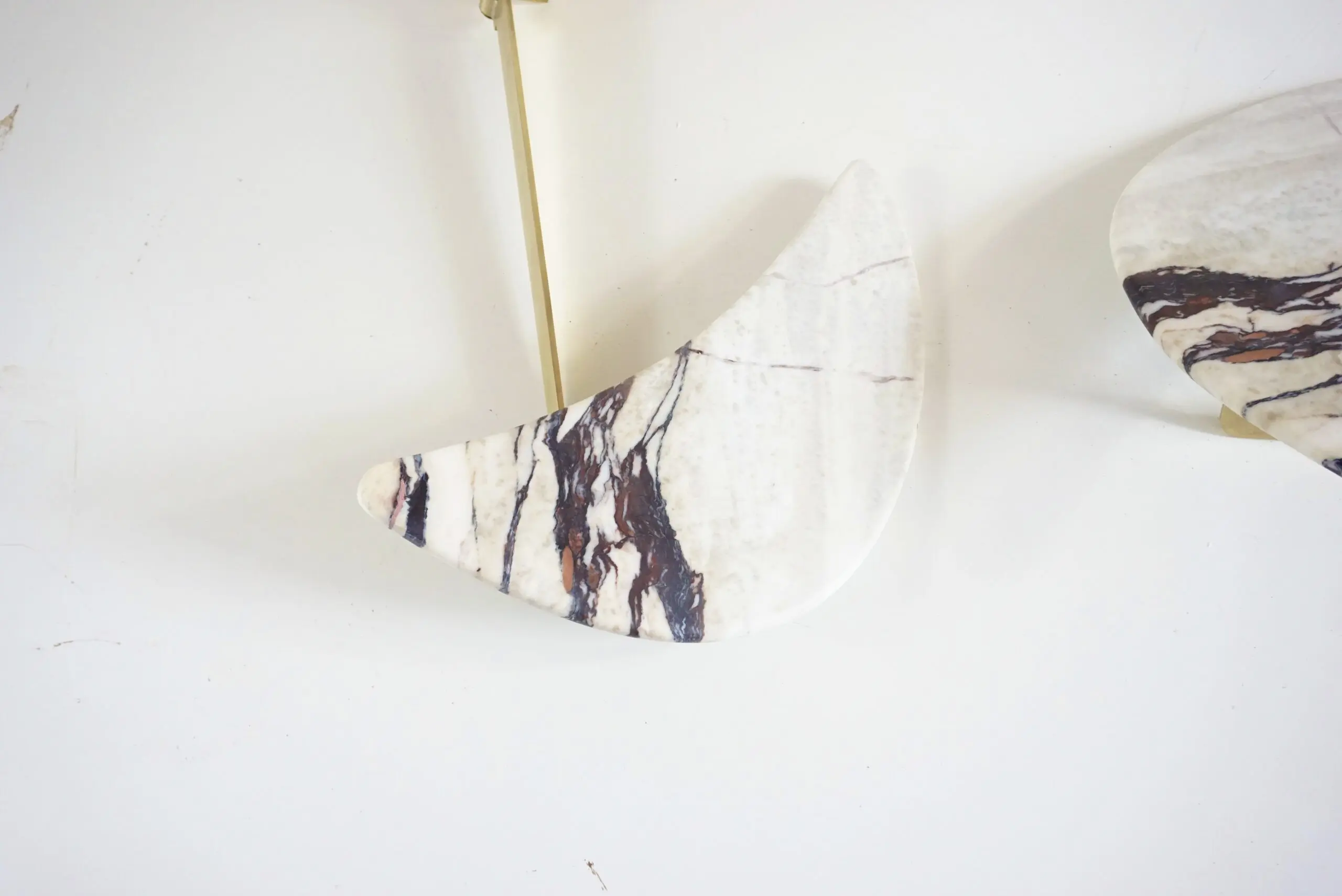 pair of unique breccia and brass hanging bed side tables, adjustable arms, 2024 — photo 11