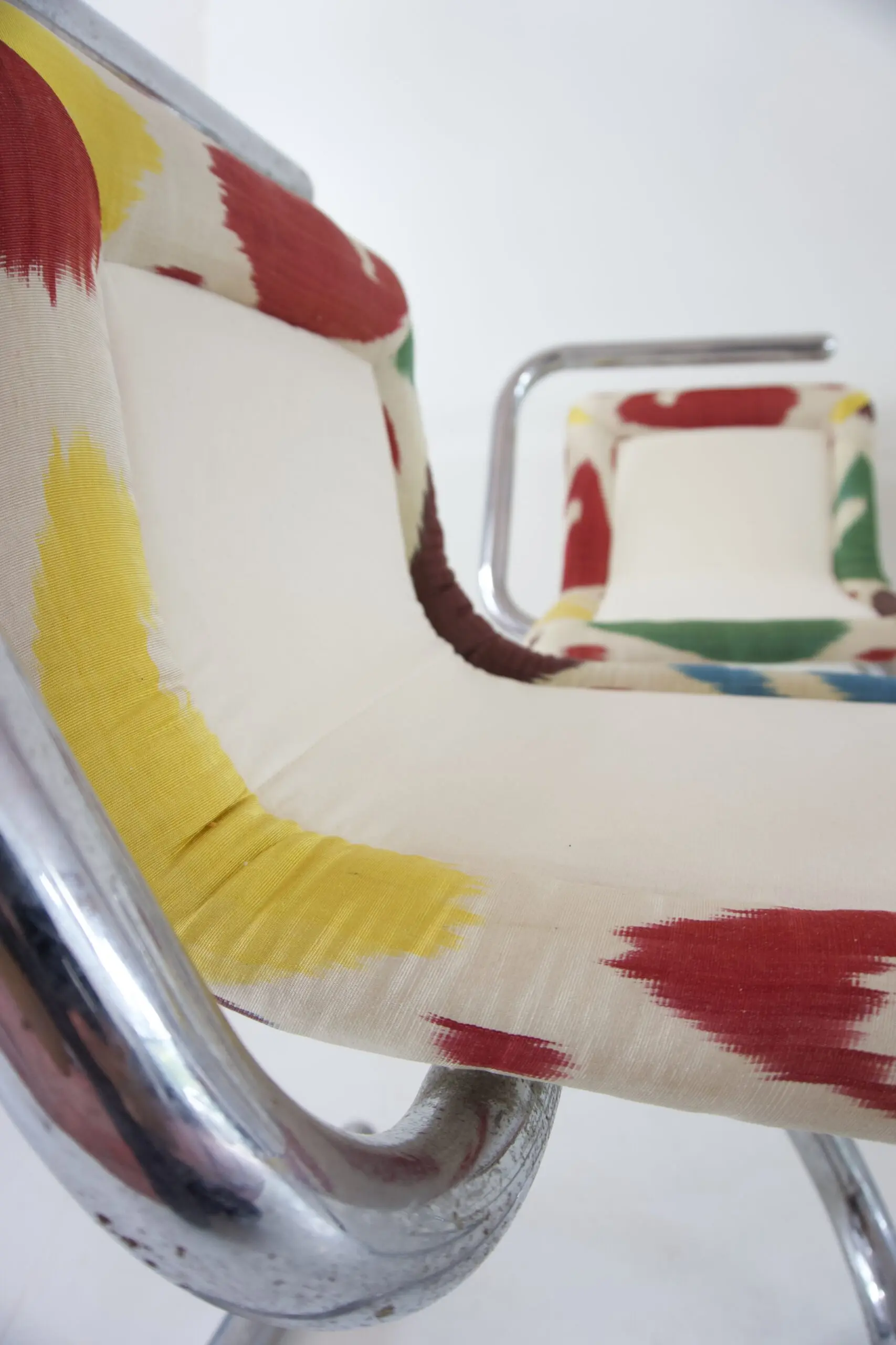 Set of Four Tubular Chrome Chairs, Velvet and Ikat, 1970 by Giotto Stoppino — photo 10