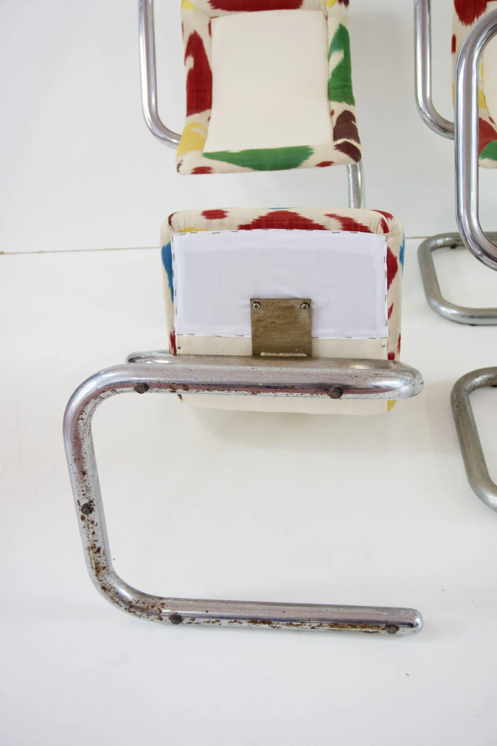 Set of Four Tubular Chrome Chairs, Velvet and Ikat, 1970 by Giotto Stoppino — photo 11