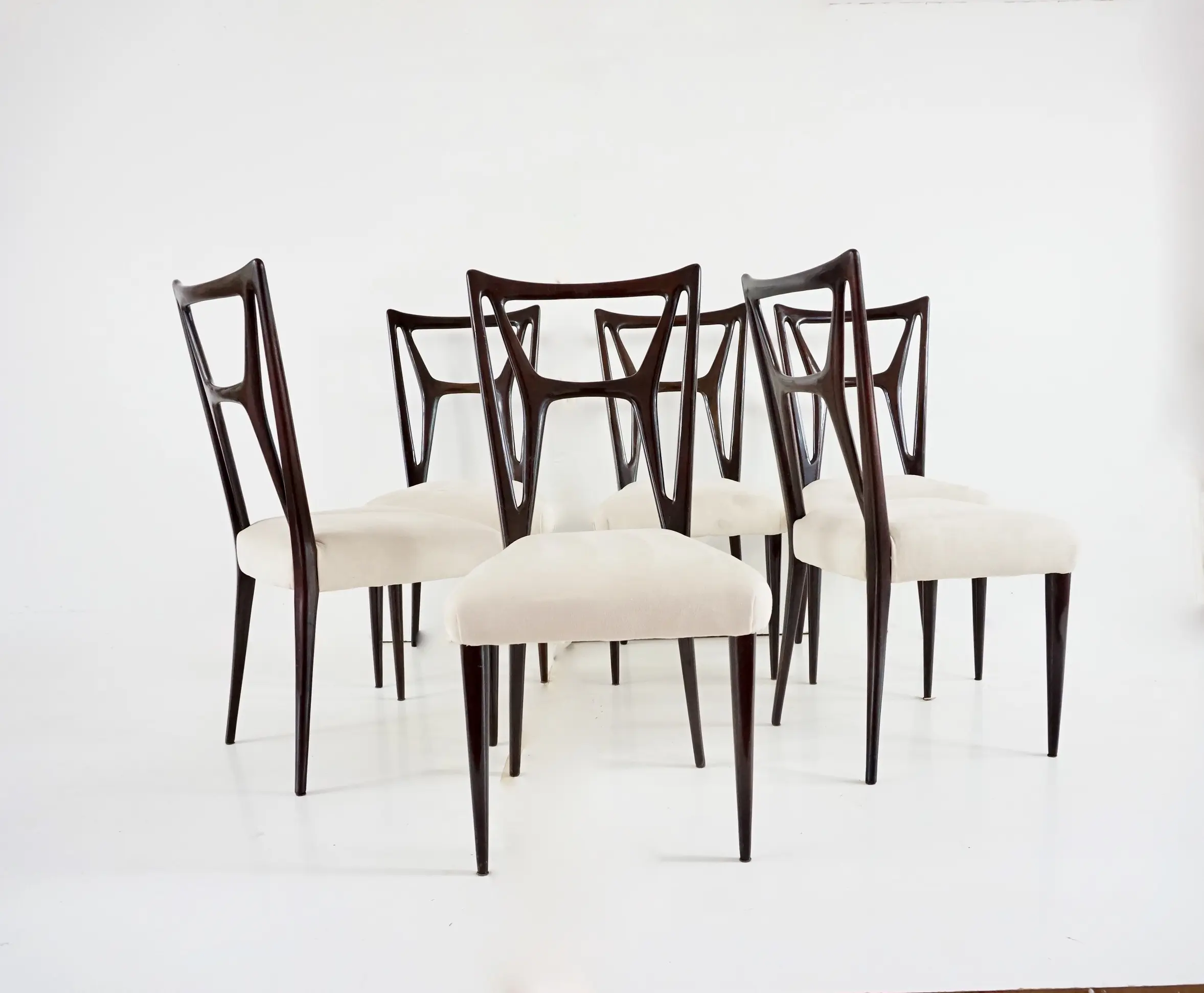set of six Guglielmo Ulrich att. dining chairs, bentwood  H shape, velvet, 1940 — photo 4