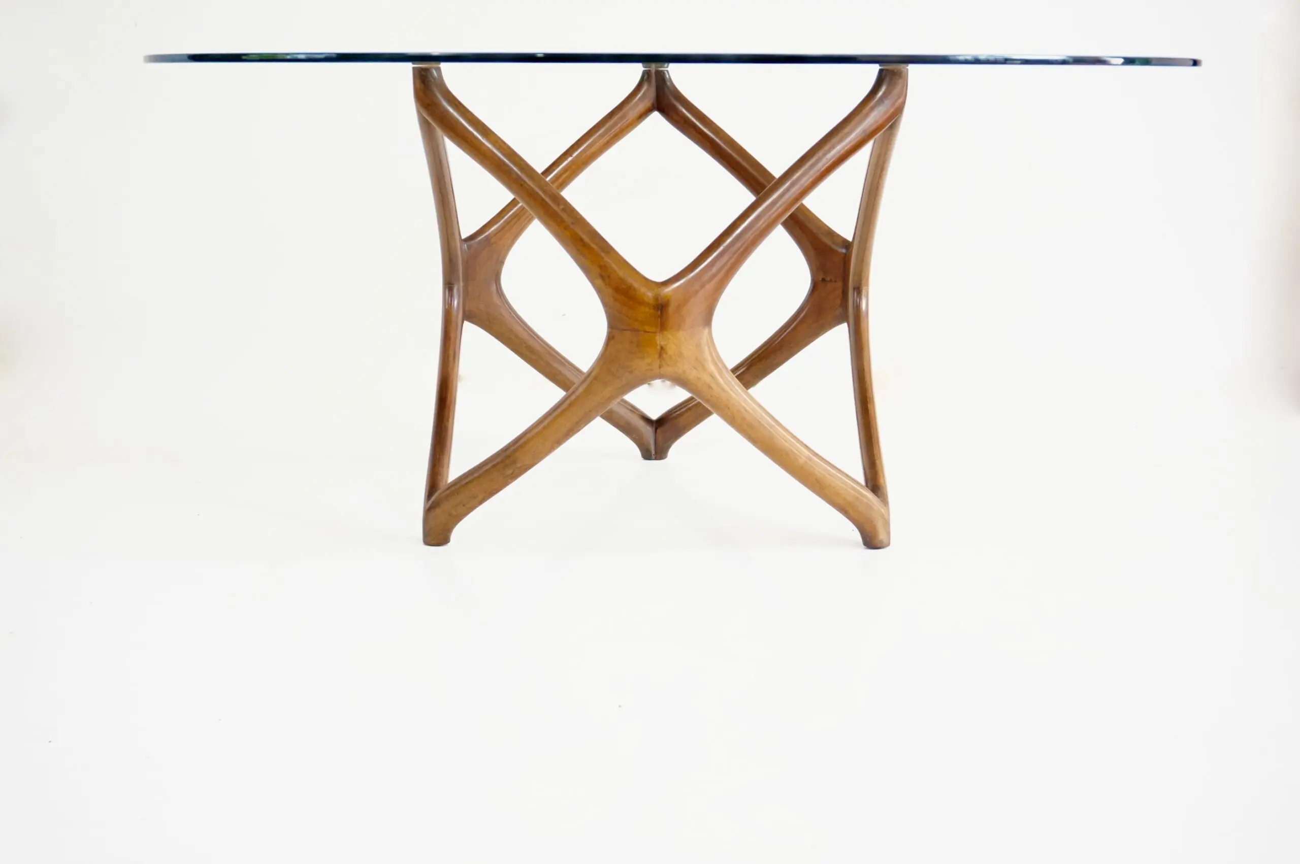 Pierluigi Giordani round coffee table, carved wood and crystal top, 1950 — image 2