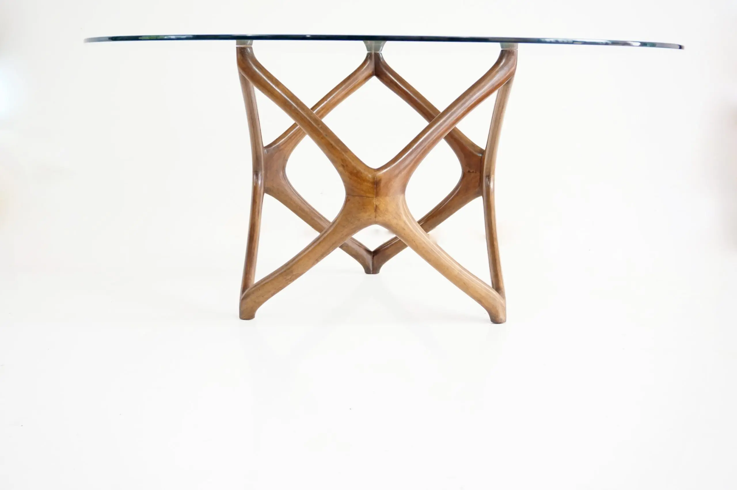 Pierluigi Giordani round coffee table, carved wood and crystal top, 1950 — image 3