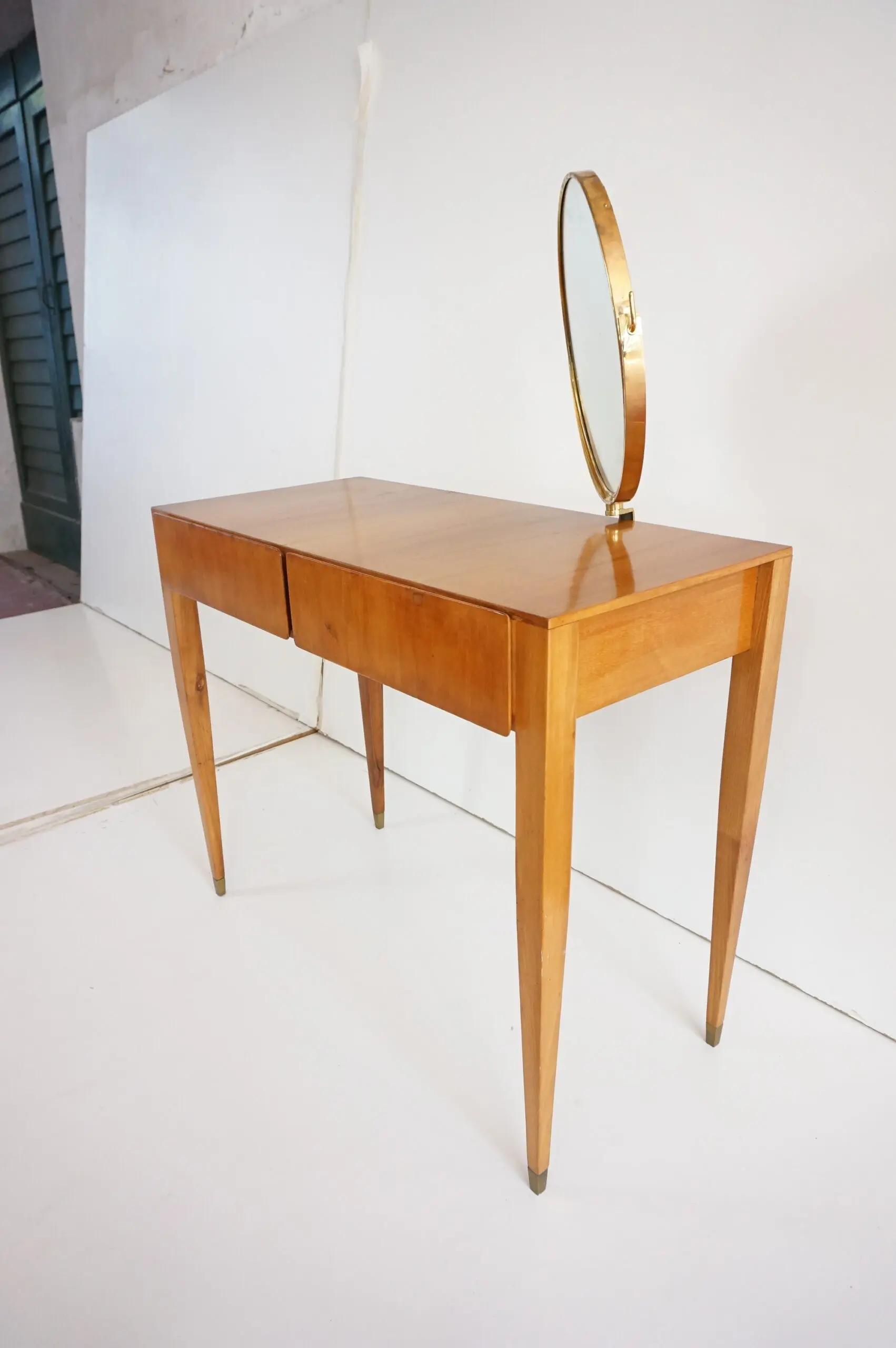 Gio Ponti Vanity desk with a brass circular mirror from Hotel Royal Naples, 1955 — photo 14