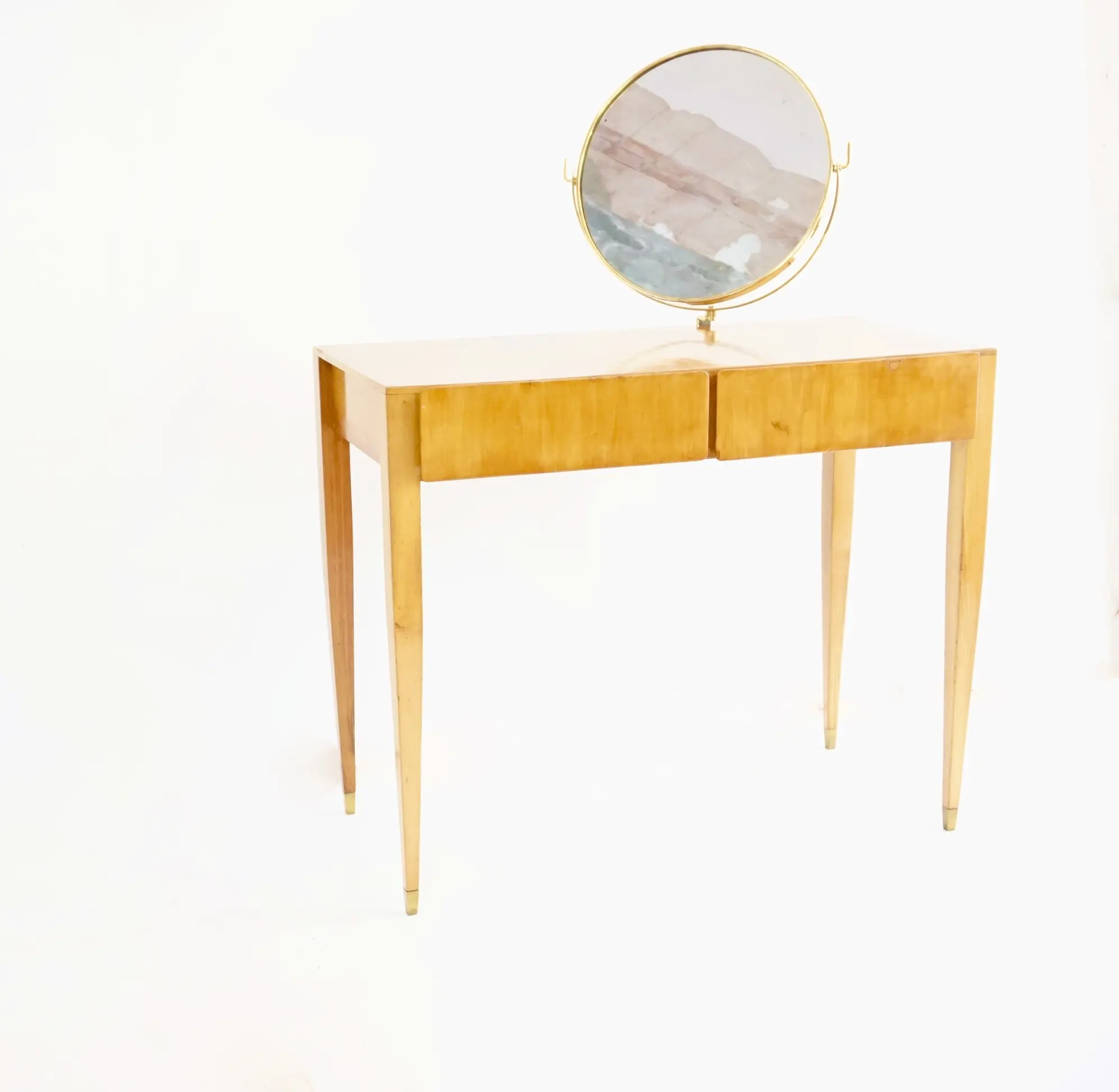 Gio Ponti Vanity desk with a brass circular mirror from Hotel Royal Naples, 1955 — photo 4