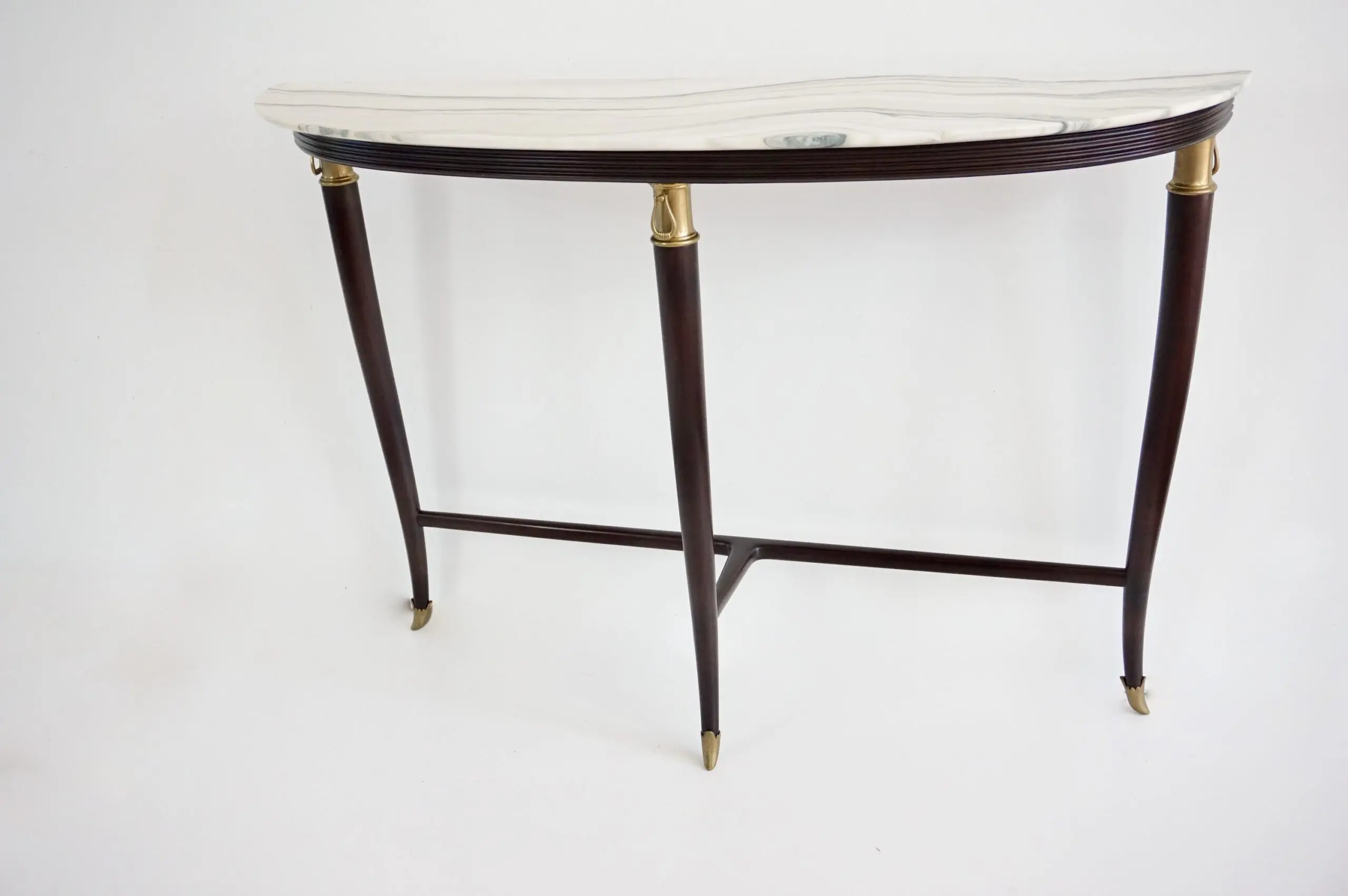large Paolo Buffa demi-lune console, marble top, bronze details, three feet 1940 — photo 4