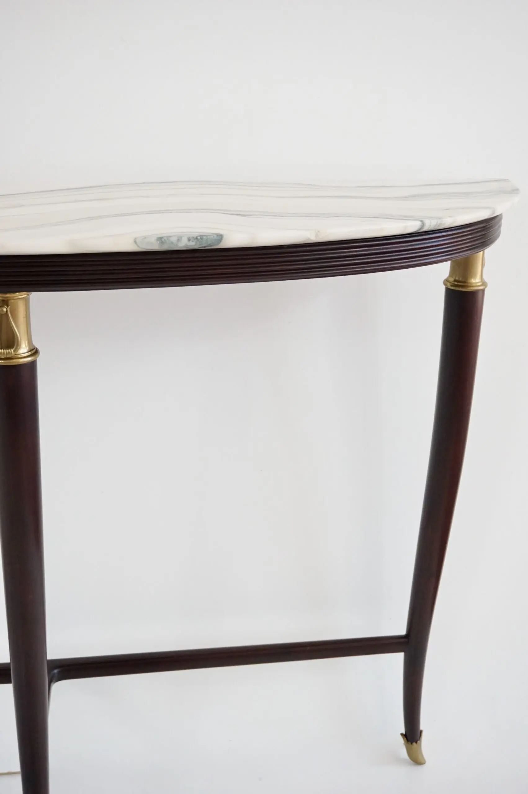 large Paolo Buffa demi-lune console, marble top, bronze details, three feet 1940 — photo 5