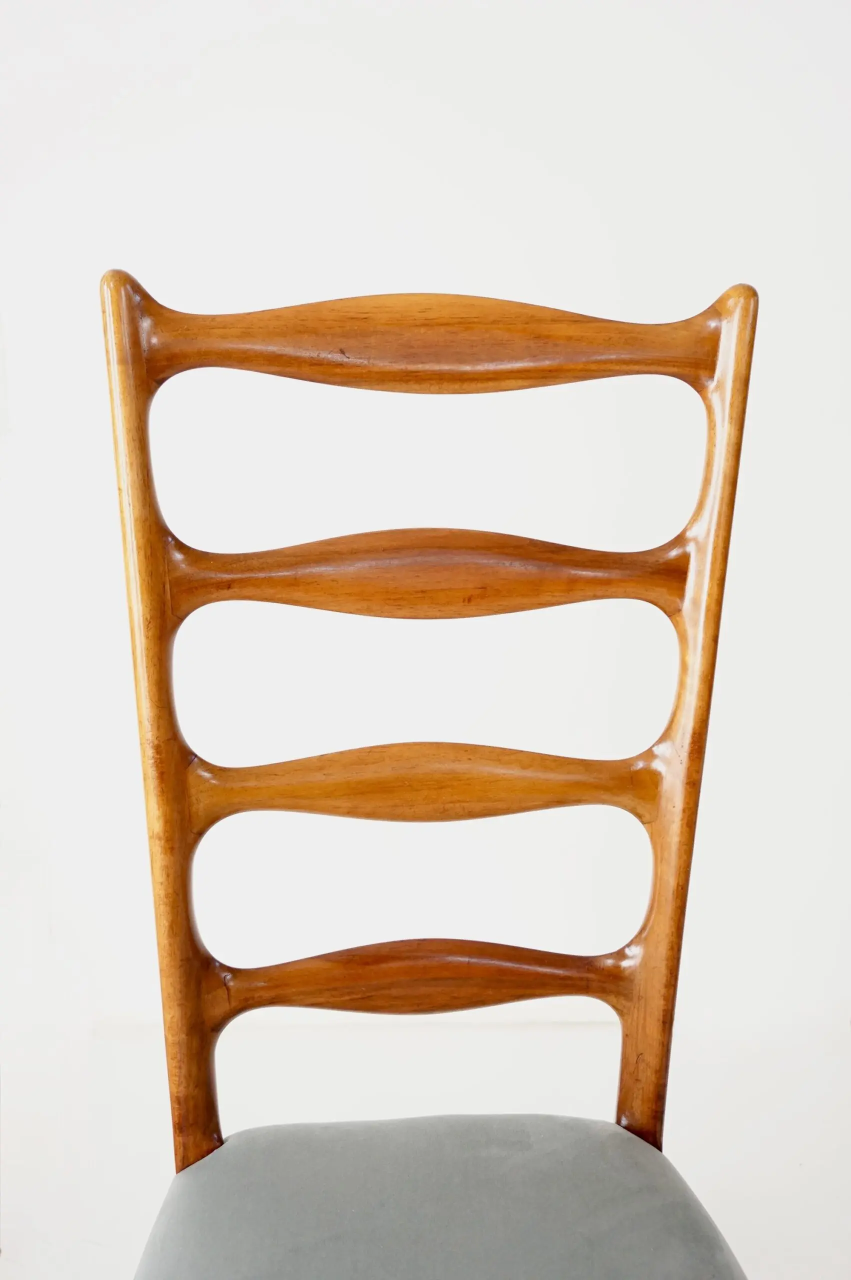 set of 8 Paolo Buffa fine high dining chairs, walnut and velvet ,  1950 — photo 7