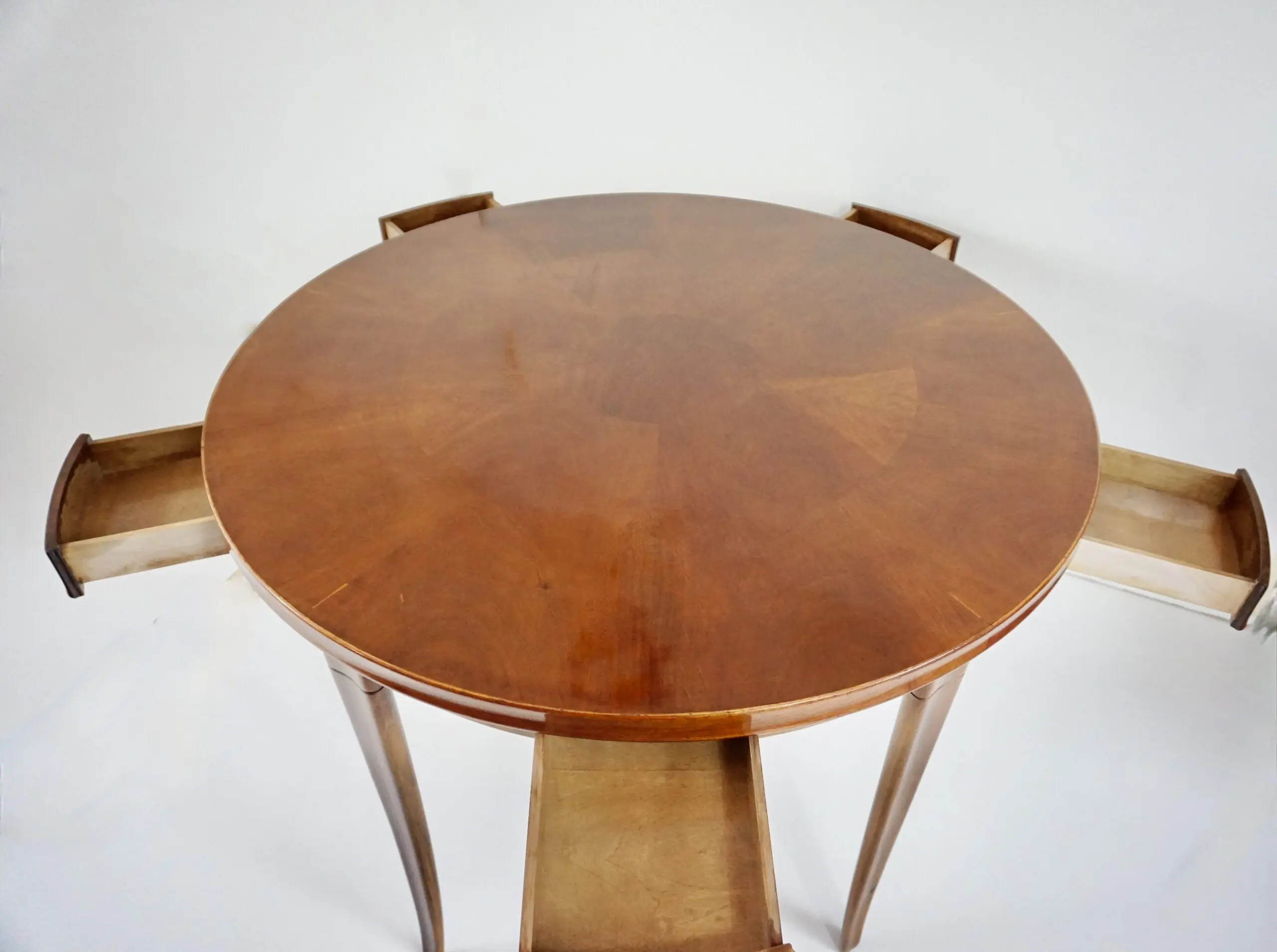 Paolo Buffa round center or game table, walnut, five hidden drawers, 1950 — photo 8