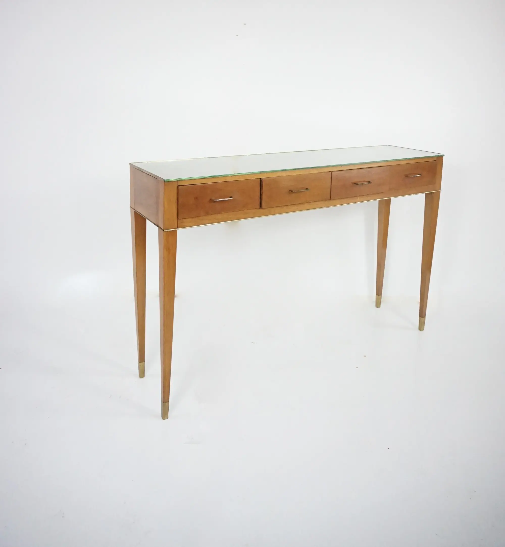 Fine Gio Ponti large unique console table, four drawers, cherrywood, brass, 1955 — image 1