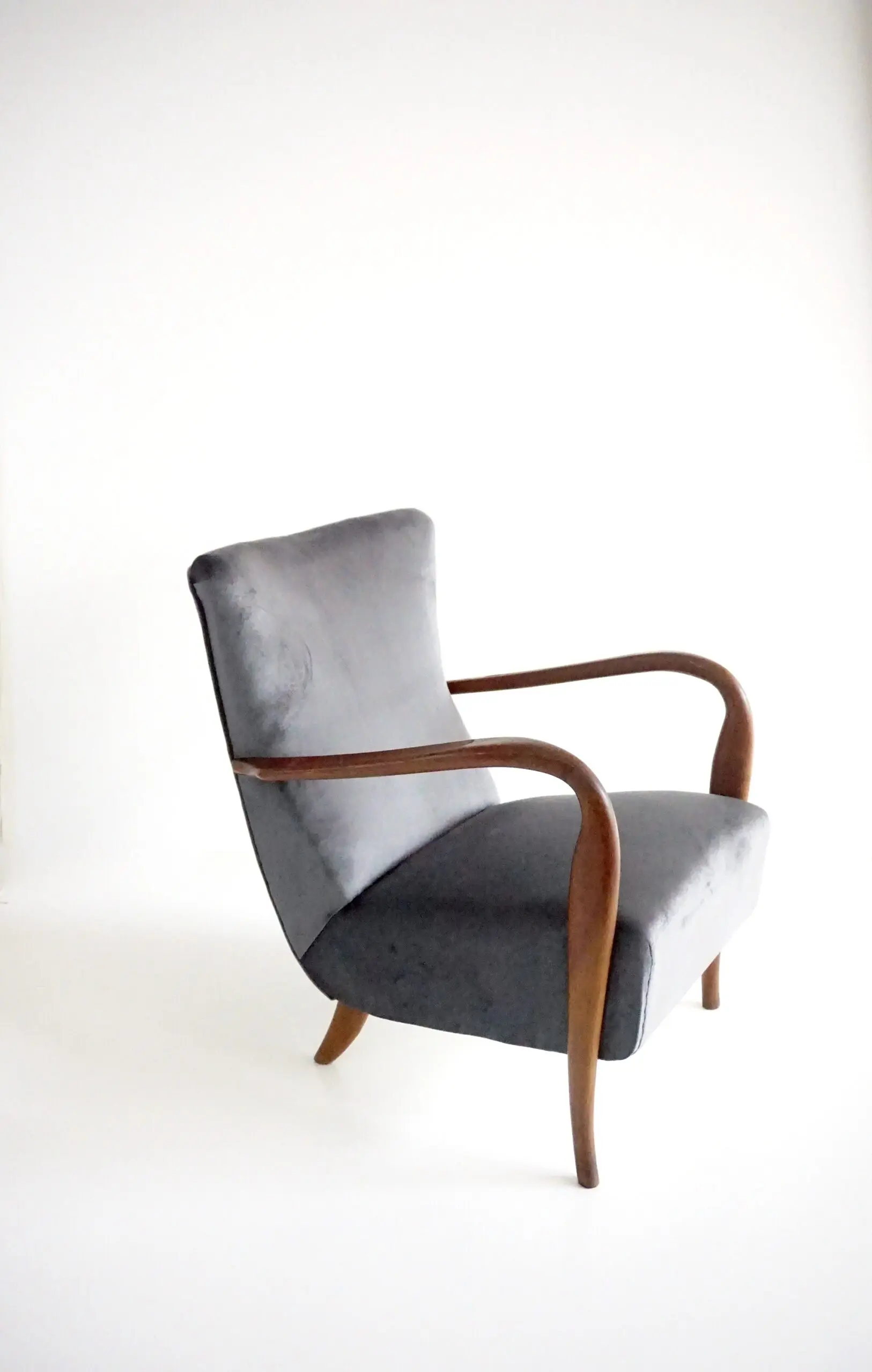 pair of wood and grey velvet armchairs mod. 401 from Cassina, Meda, 1940 — photo 13