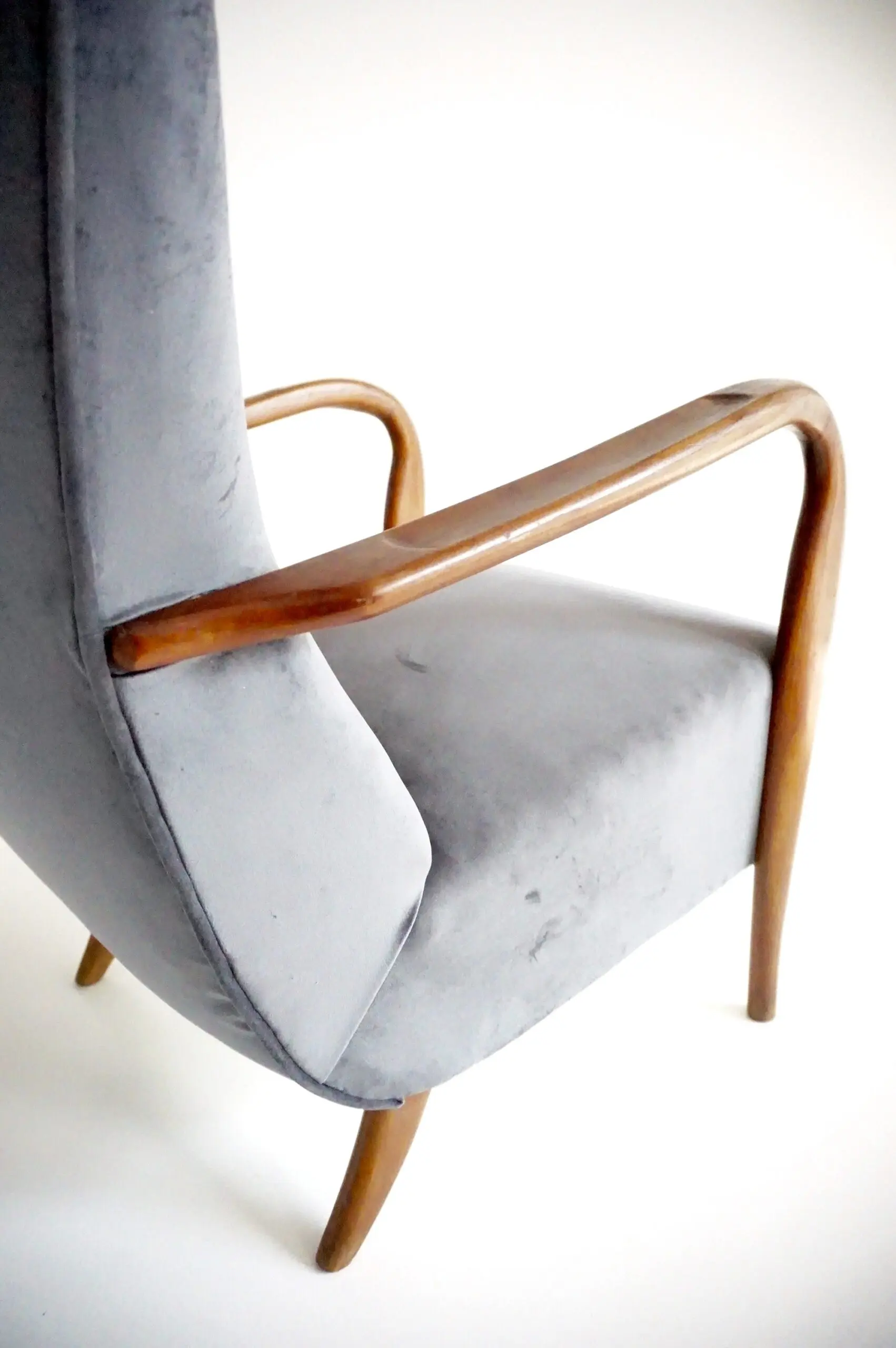 pair of wood and grey velvet armchairs mod. 401 from Cassina, Meda, 1940 — photo 15