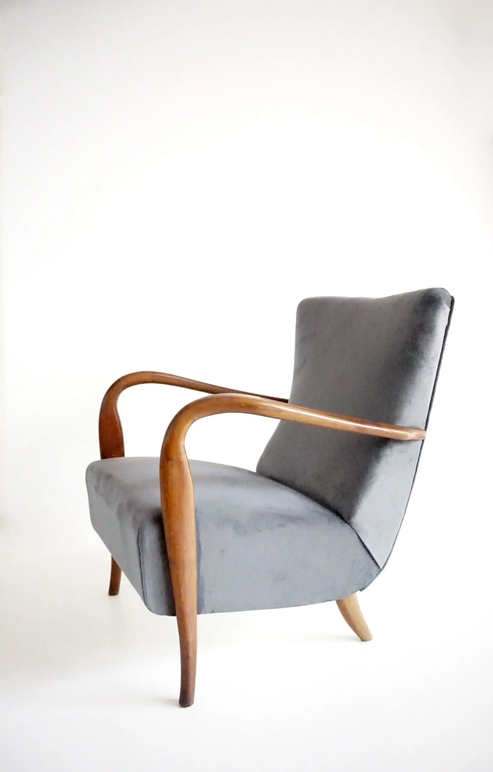pair of wood and grey velvet armchairs mod. 401 from Cassina, Meda, 1940 — photo 10