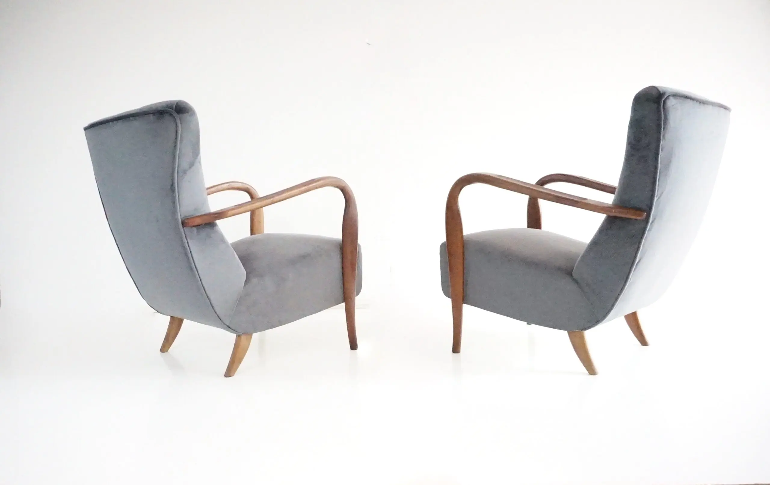 pair of wood and grey velvet armchairs mod. 401 from Cassina, Meda, 1940 — photo 7